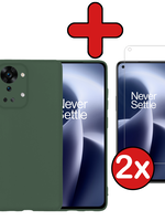 BTH BTH OnePlus Nord 2T Hoesje Siliconen Met 2x Screenprotector - Donkergroen