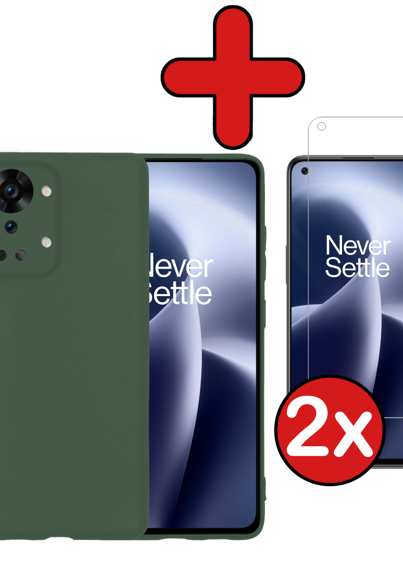BTH BTH OnePlus Nord 2T Hoesje Siliconen Met 2x Screenprotector - Donkergroen