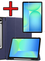 BTH BTH Samsung Galaxy Tab S10 FE Hoesje Met Uitsparing S Pen Met Screenprotector - Donkerblauw