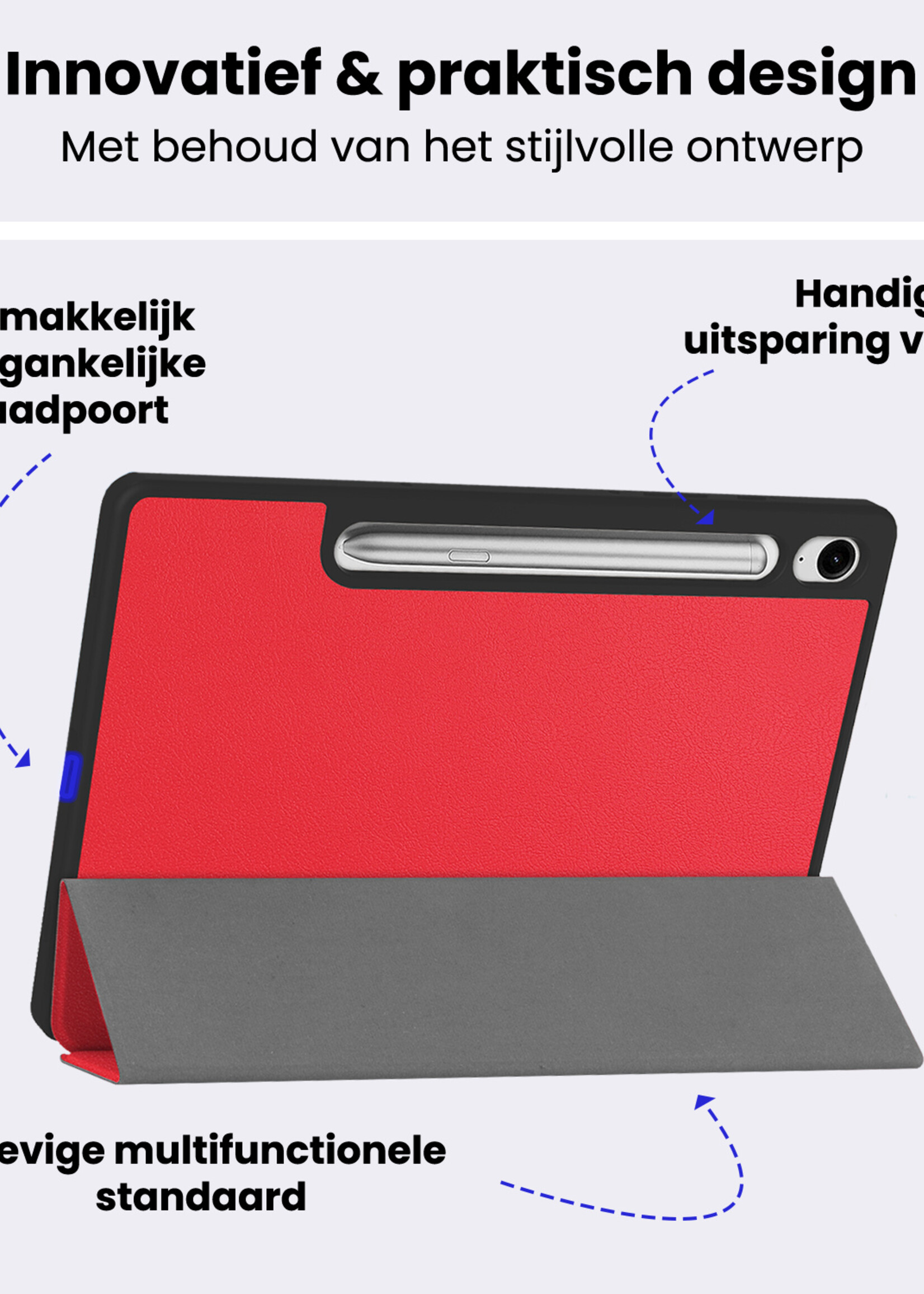 BTH BTH Samsung Galaxy Tab S10 FE Hoesje Met Uitsparing S Pen Met Screenprotector - Rood