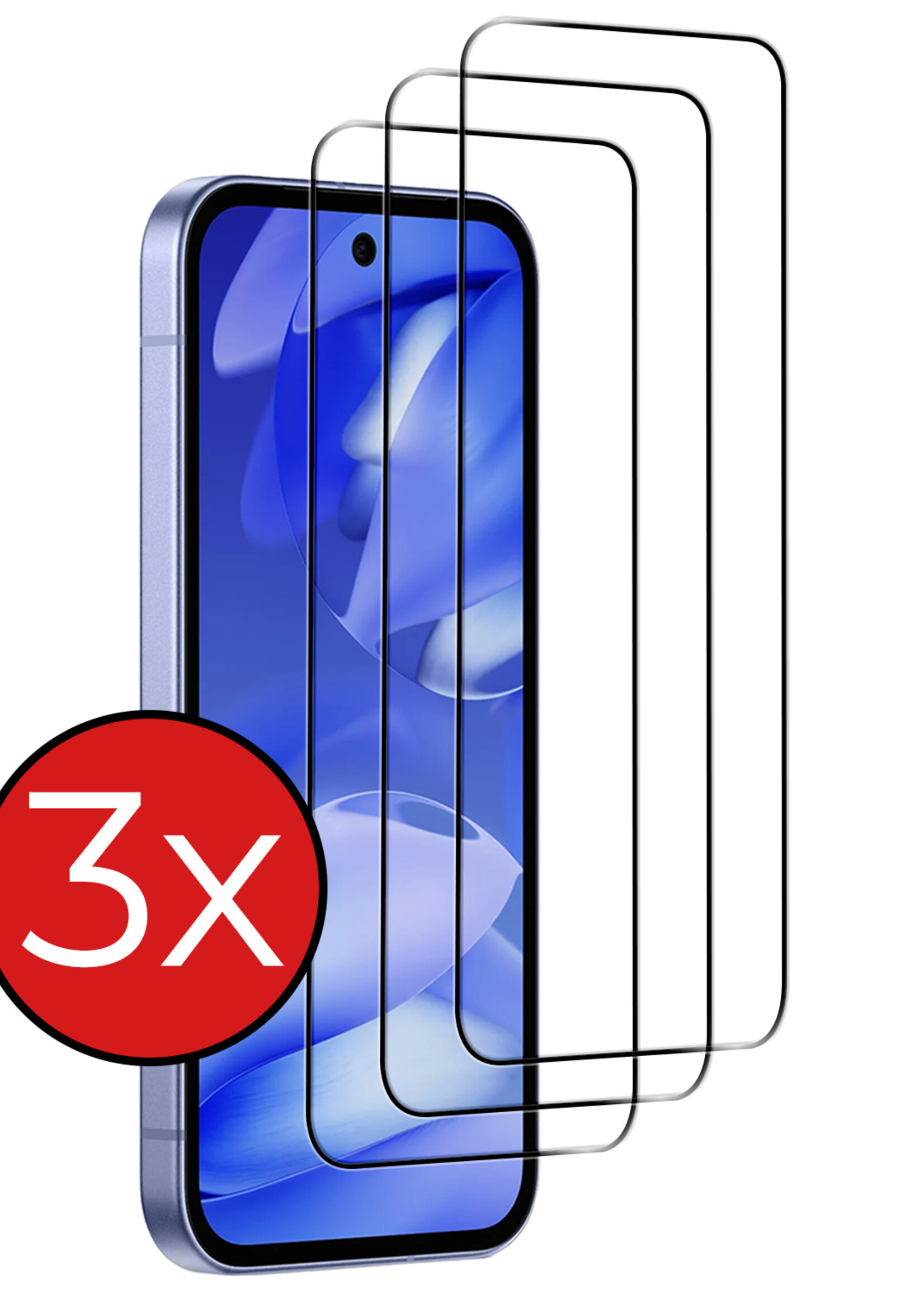 BTH BTH Google Pixel 9a Screenprotector Glas Full Cover - 3 PACK