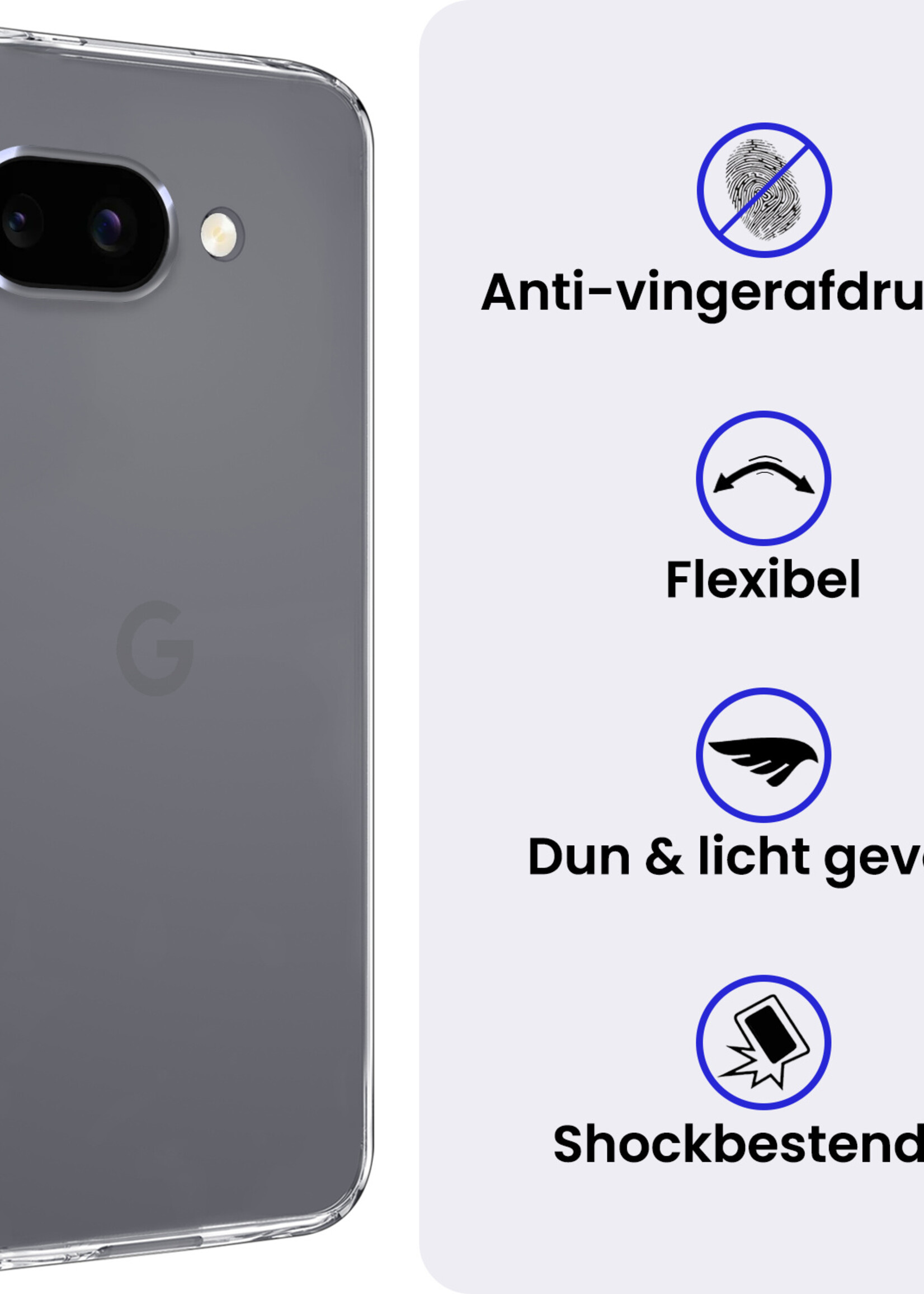 BTH BTH Google Pixel 9a Hoesje Siliconen Met Screenprotector - Transparant