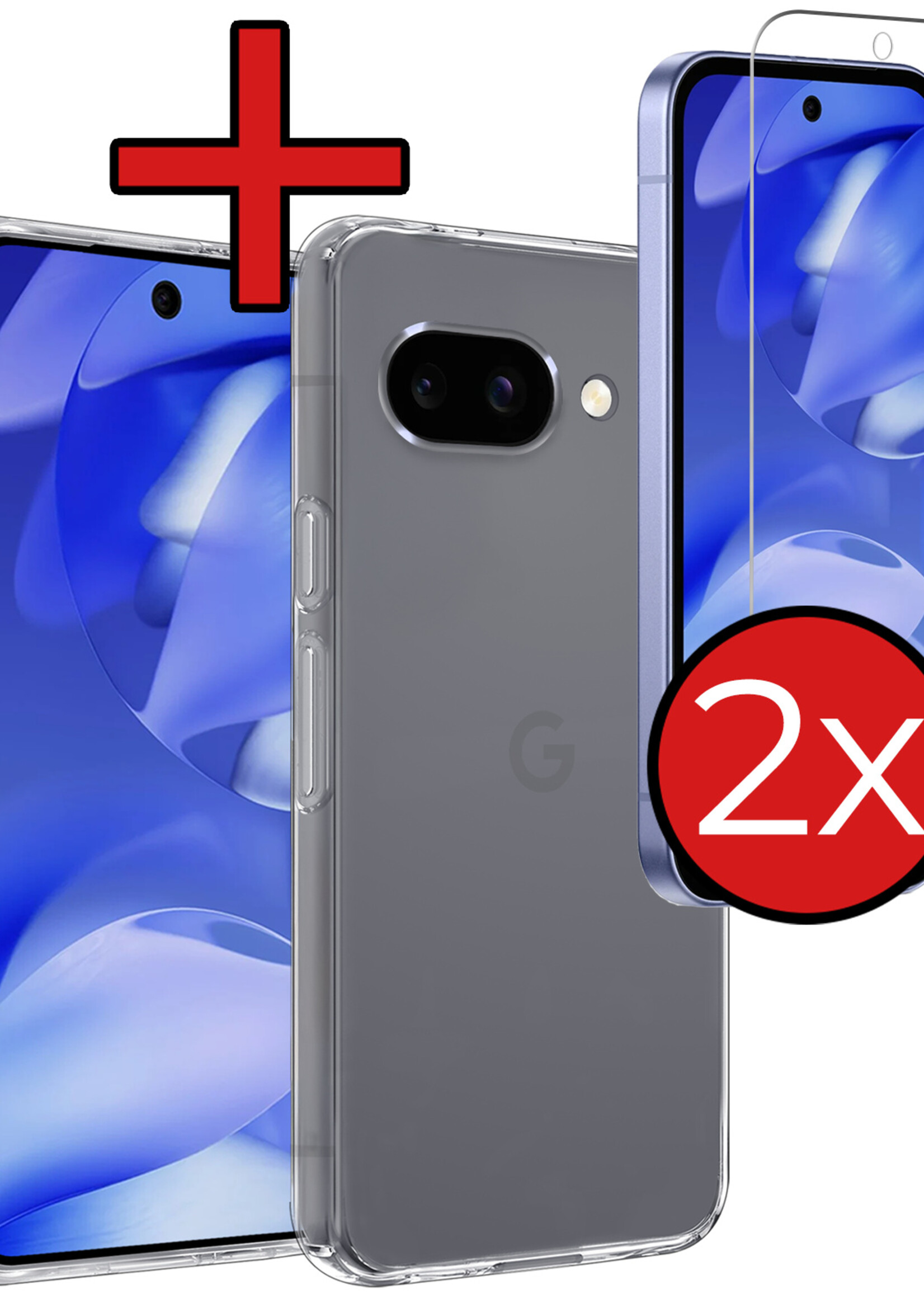 BTH BTH Google Pixel 9a Hoesje Siliconen Met 2x Screenprotector - Transparant