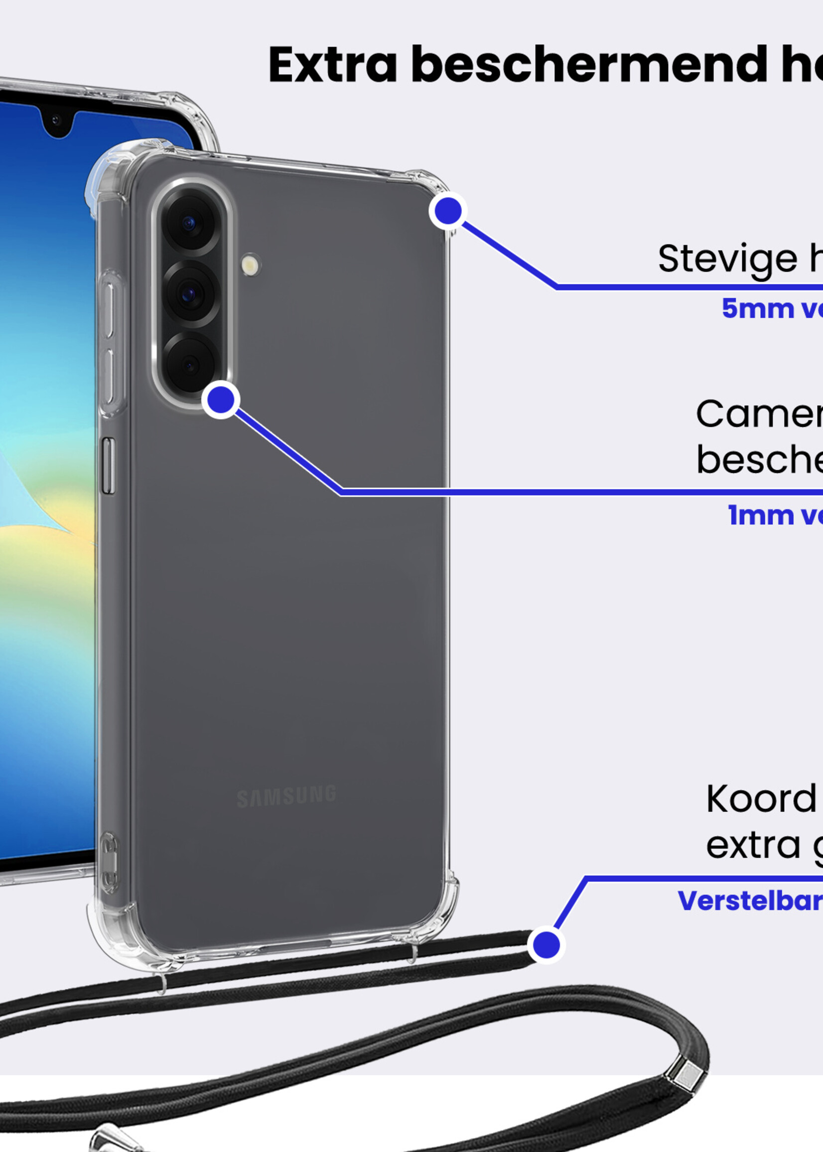 BTH BTH Samsung Galaxy A26 Hoesje Transparant Shockproof Met Zwart Koord