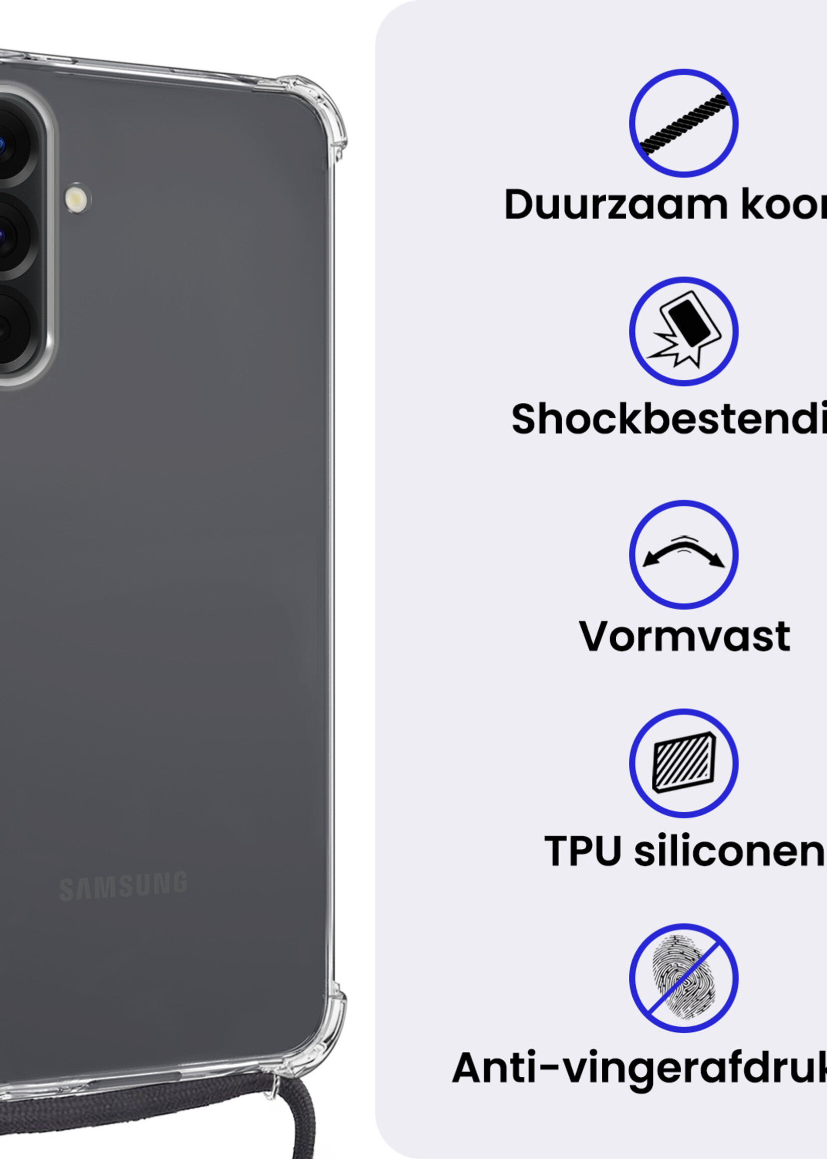 BTH BTH Samsung Galaxy A36 Hoesje Transparant Shockproof Met Zwart Koord