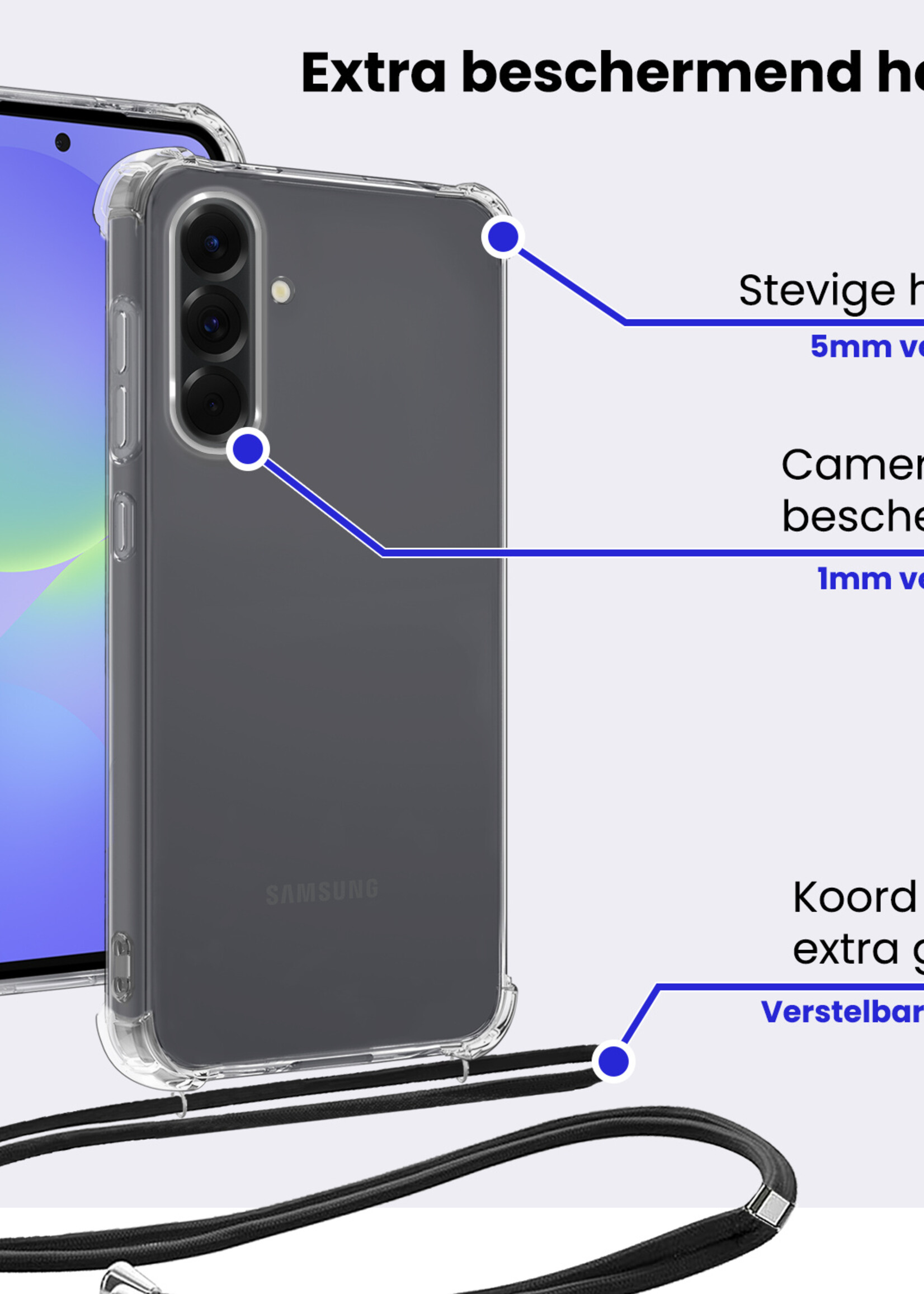 BTH BTH Samsung Galaxy A36 Hoesje Transparant Shockproof Met Zwart Koord
