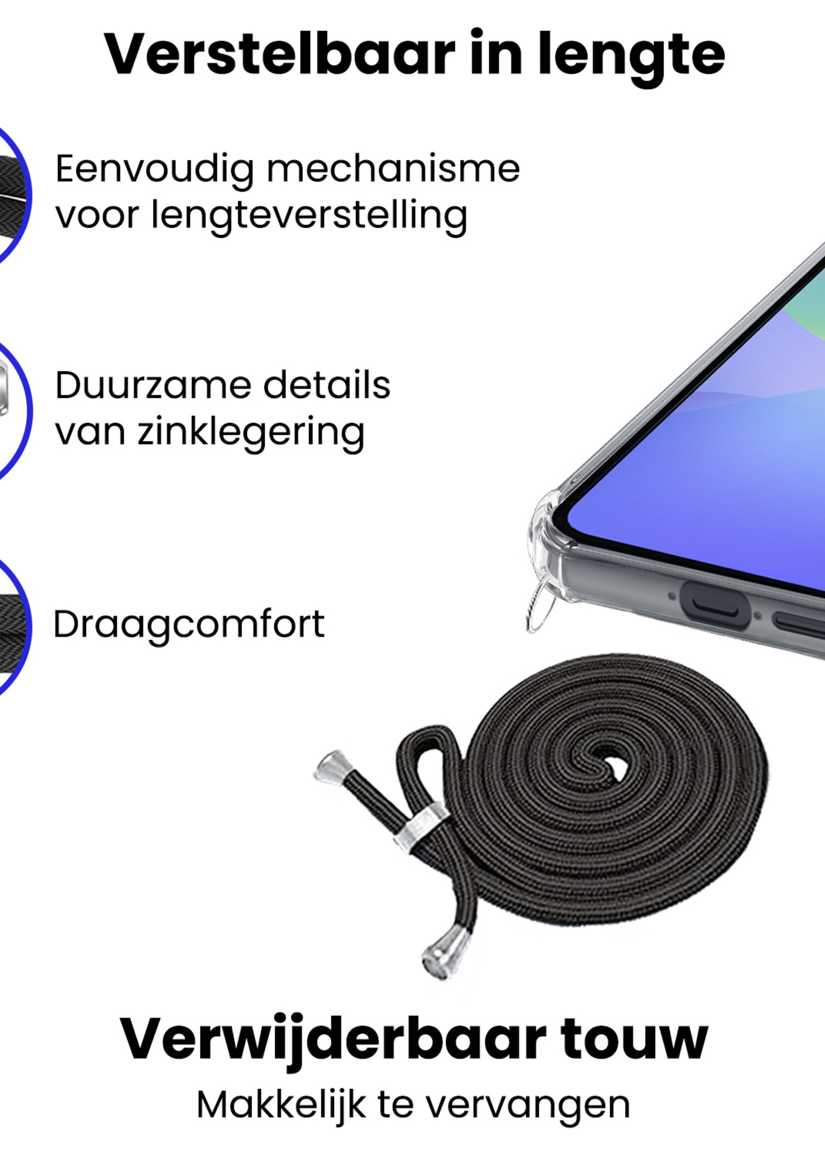 BTH BTH Samsung Galaxy A36 Hoesje Transparant Shockproof Met Zwart Koord