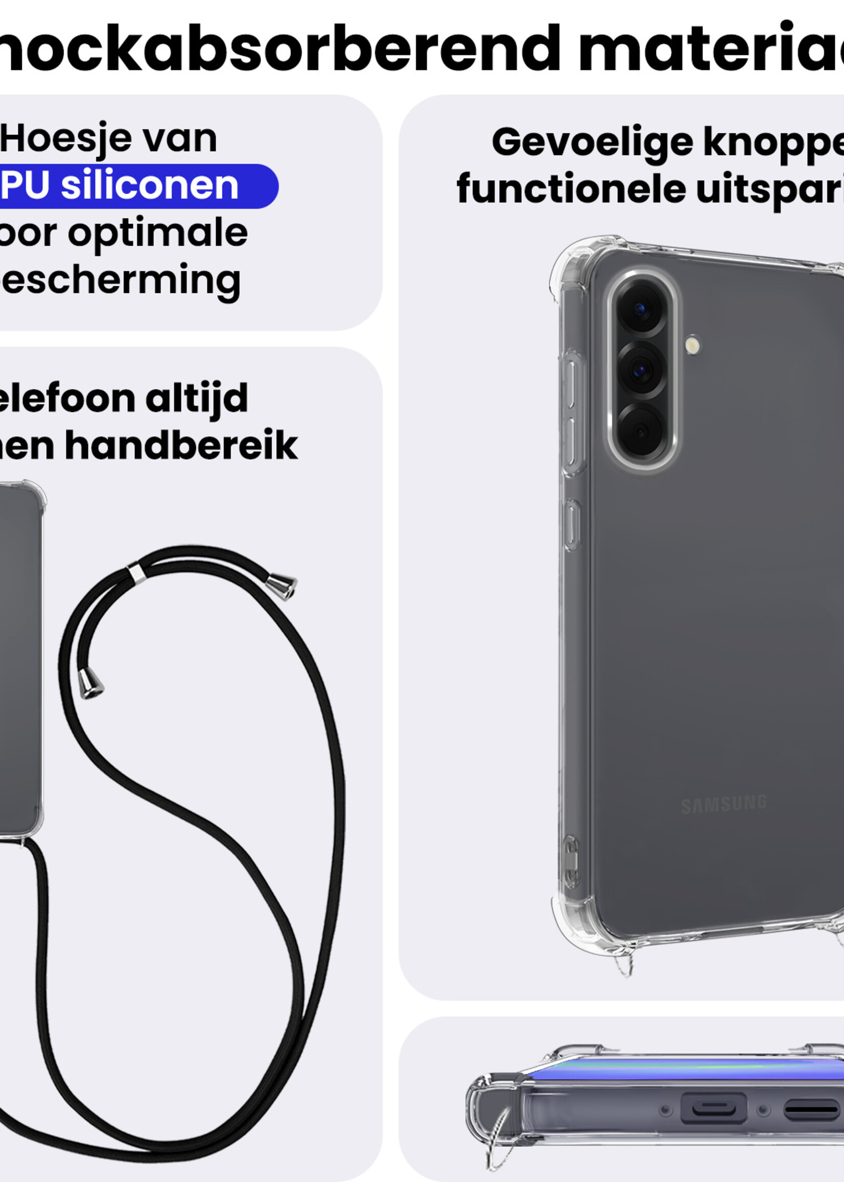 BTH BTH Samsung Galaxy A36 Hoesje Transparant Shockproof Met Zwart Koord