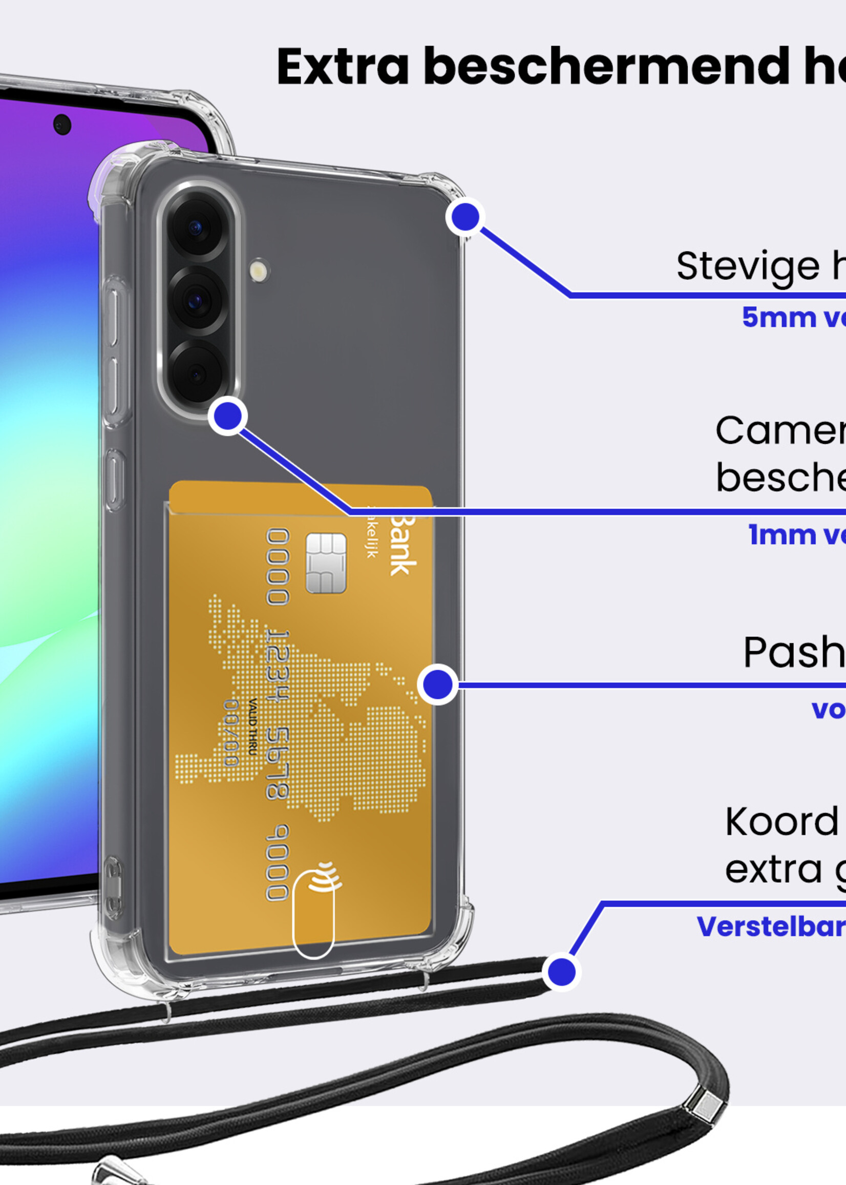 BTH BTH Samsung Galaxy A56 Hoesje Pashouder met Koord Met 2x Screenprotector