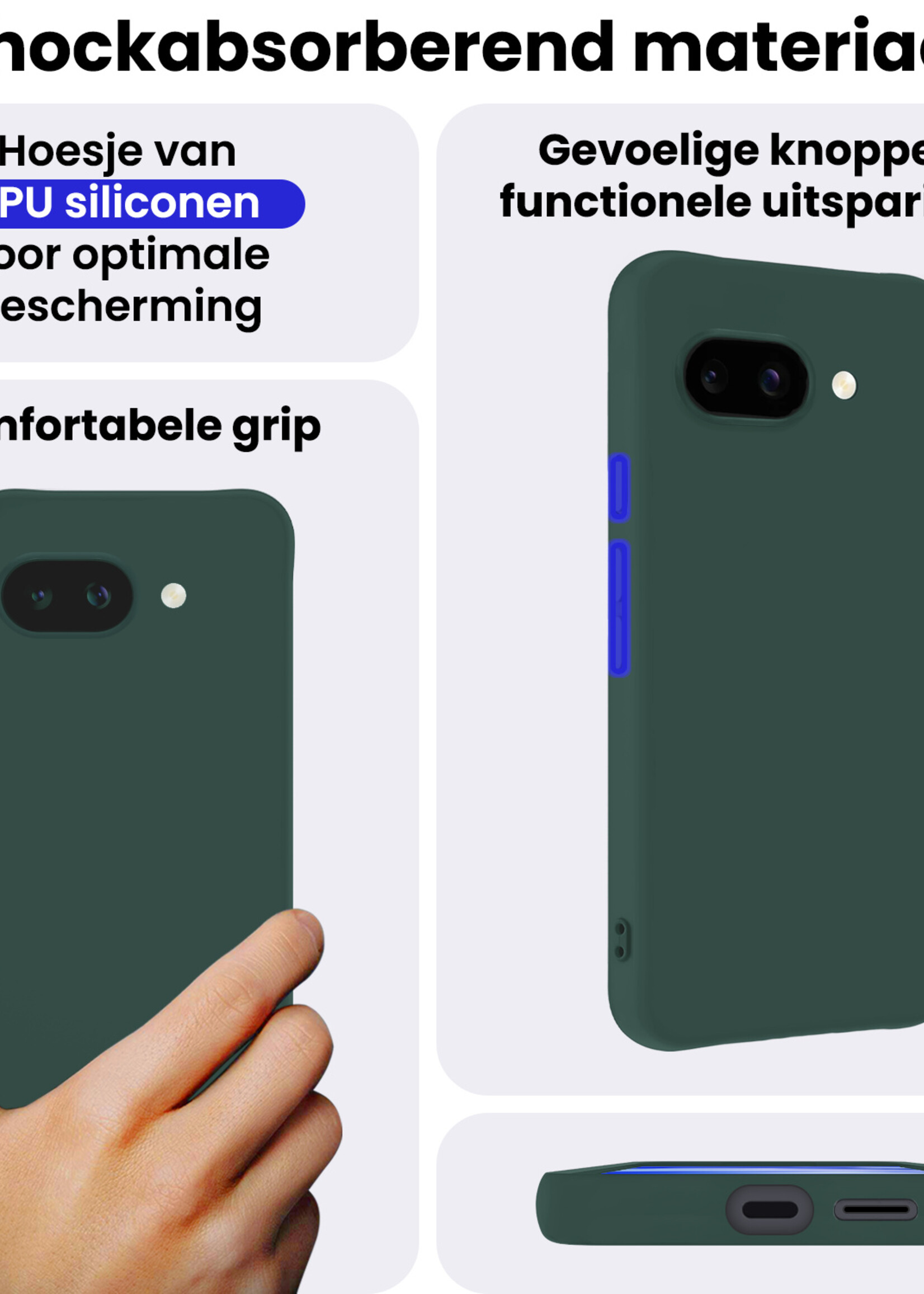 BTH BTH Google Pixel 9a Hoesje Siliconen - Donkergroen - 2 PACK