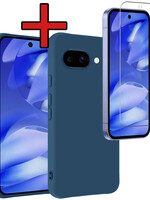 BTH BTH Google Pixel 9a Hoesje Siliconen Met Screenprotector - Donkerblauw