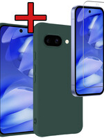 BTH BTH Google Pixel 9a Hoesje Siliconen Met Screenprotector - Donkergroen