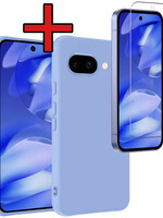 BTH BTH Google Pixel 9a Hoesje Siliconen Met Screenprotector - Lichtblauw