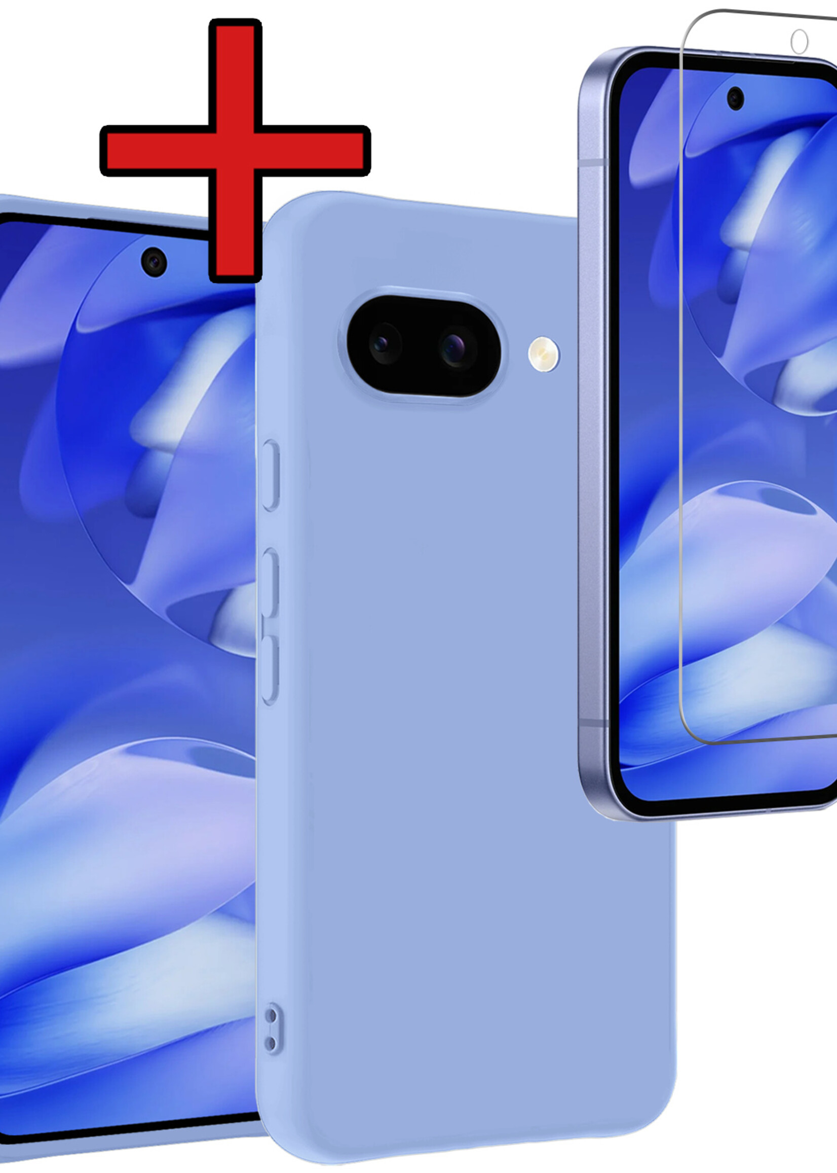 BTH BTH Google Pixel 9a Hoesje Siliconen Met Screenprotector - Lichtblauw