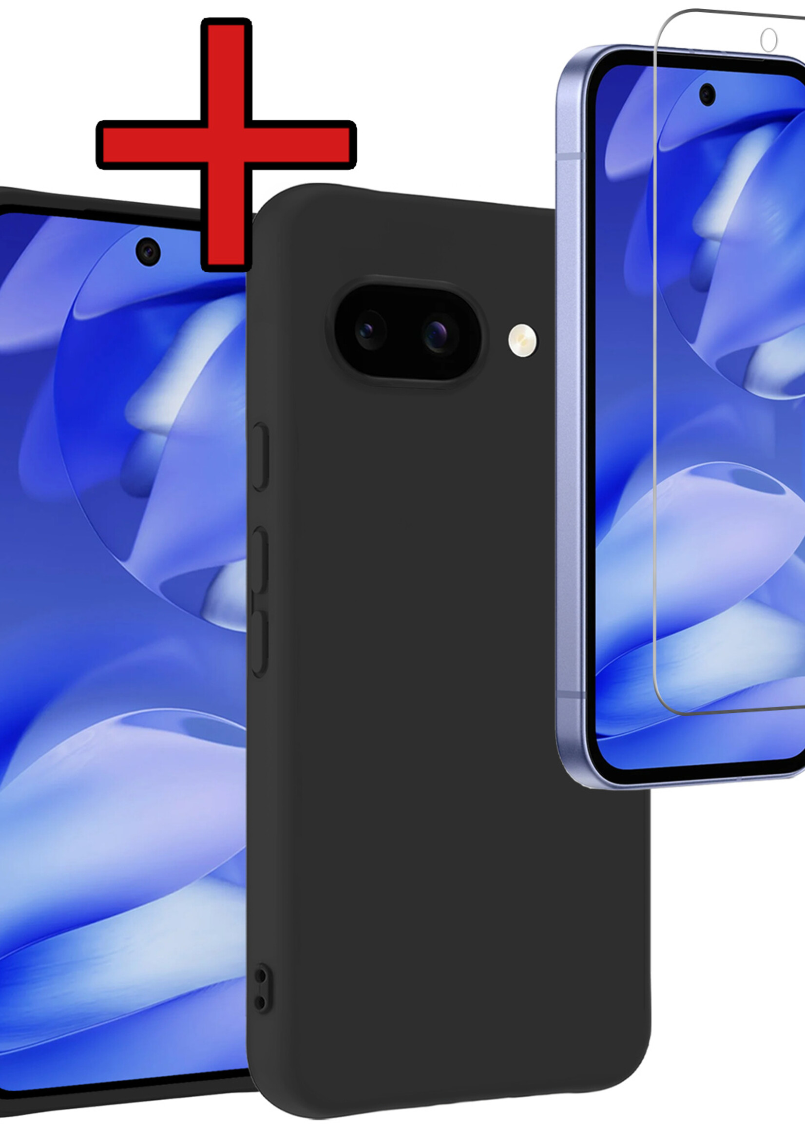 BTH BTH Google Pixel 9a Hoesje Siliconen Met Screenprotector - Zwart