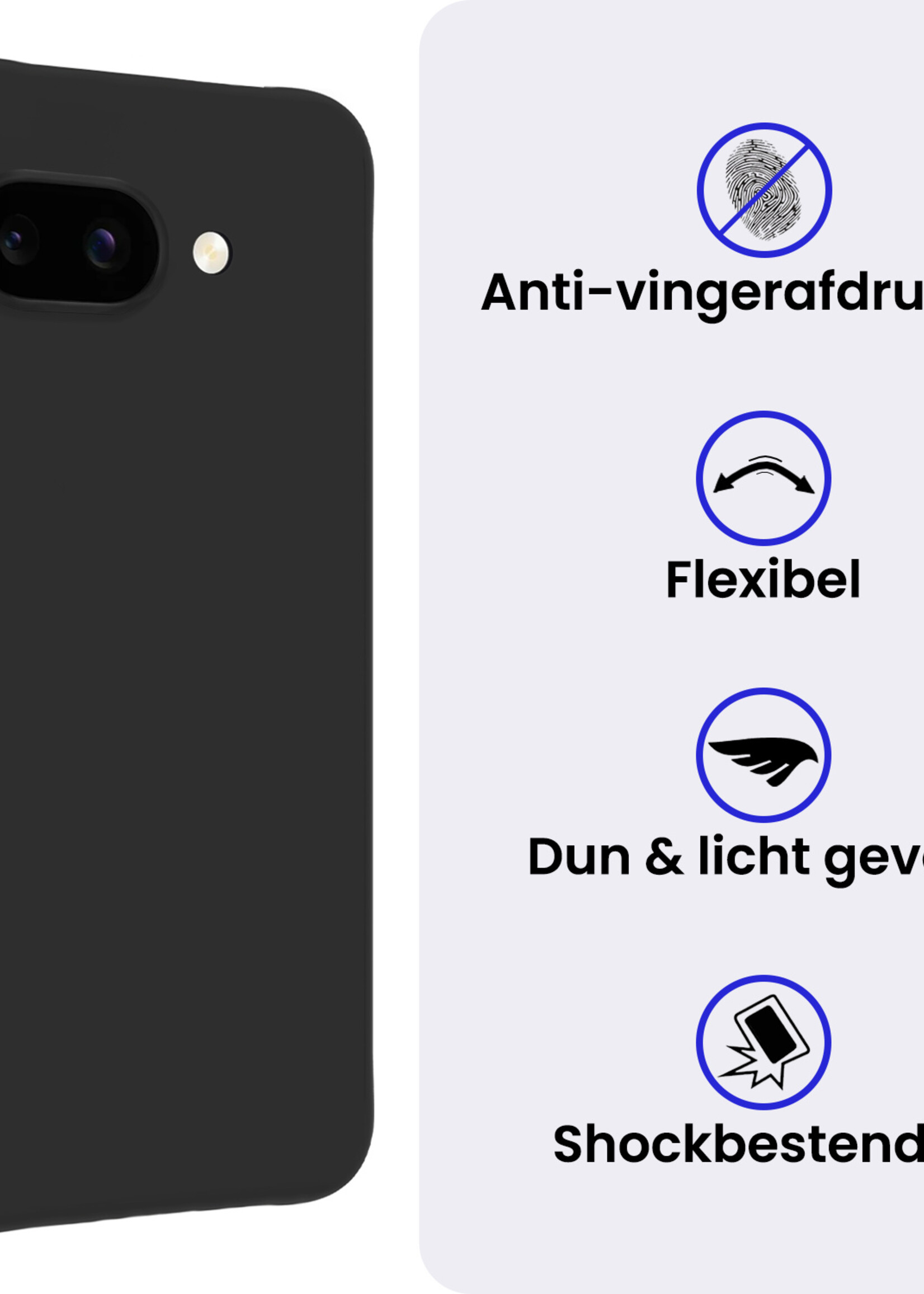 BTH BTH Google Pixel 9a Hoesje Siliconen Met Screenprotector - Zwart