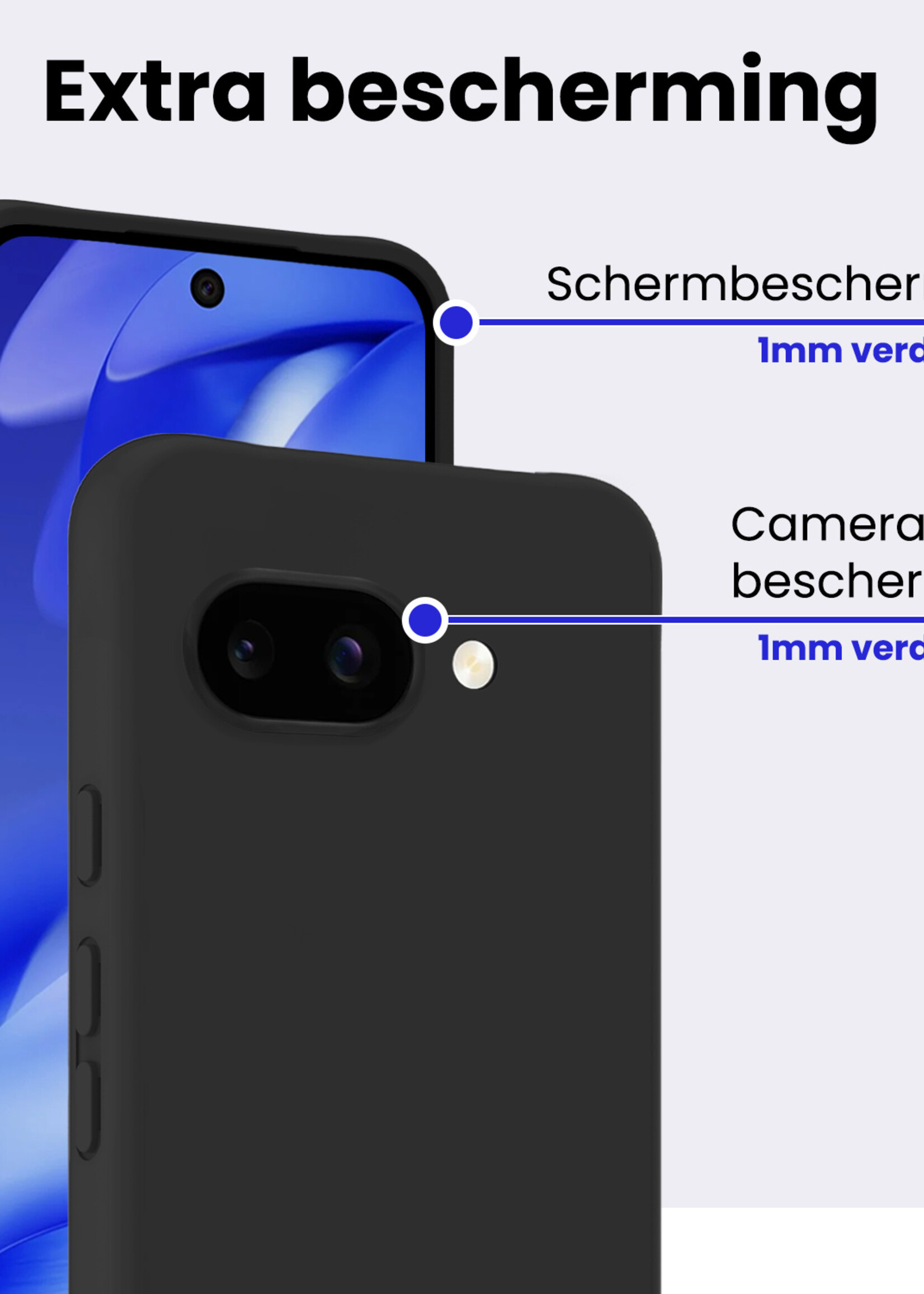 BTH BTH Google Pixel 9a Hoesje Siliconen Met Screenprotector - Zwart