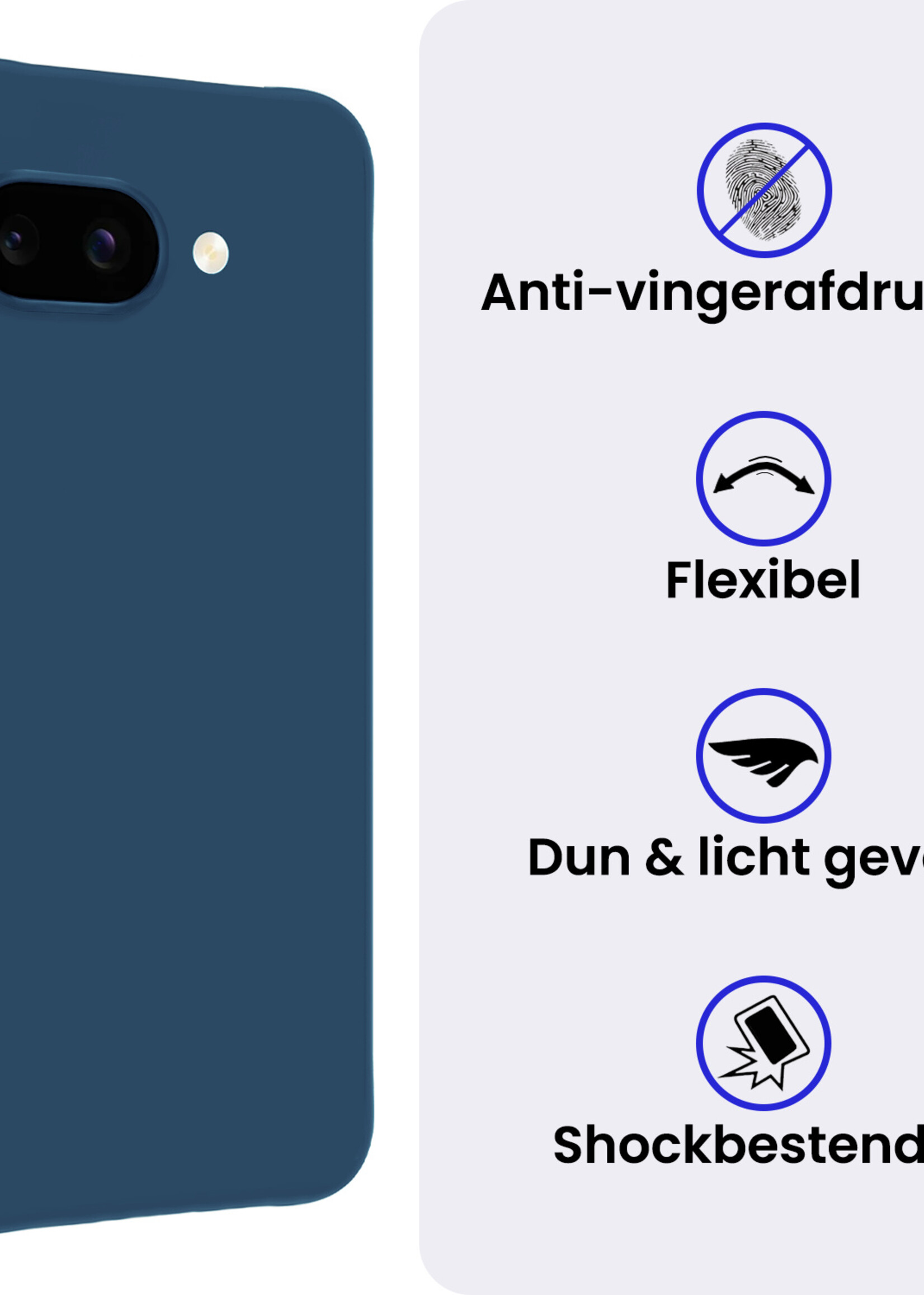 BTH BTH Google Pixel 9a Hoesje Siliconen Met 2x Screenprotector - Donkerblauw