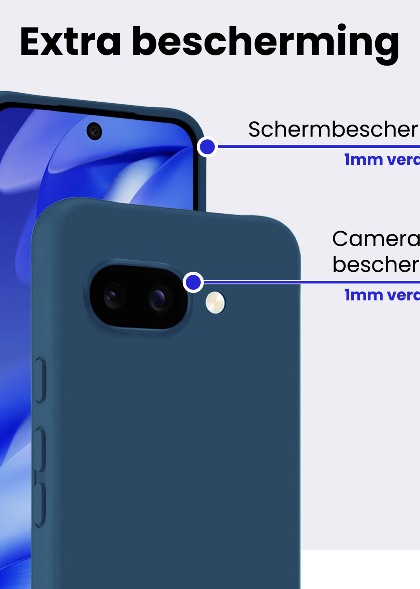 BTH BTH Google Pixel 9a Hoesje Siliconen Met 2x Screenprotector - Donkerblauw