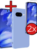 BTH BTH Google Pixel 9a Hoesje Siliconen Met 2x Screenprotector - Lichtblauw