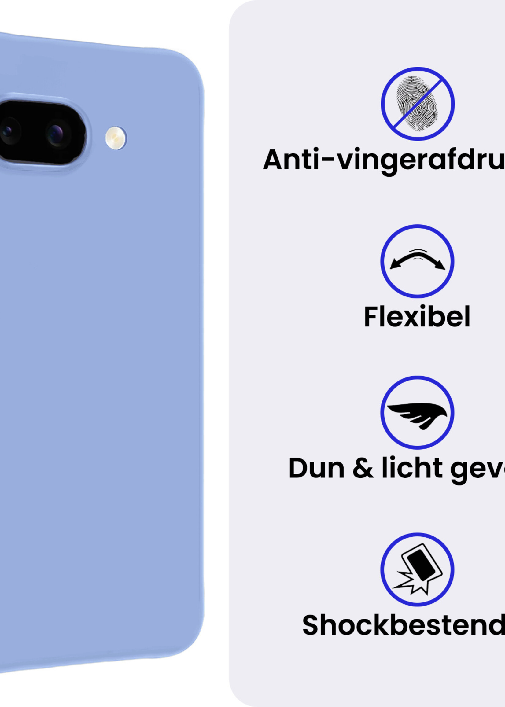 BTH BTH Google Pixel 9a Hoesje Siliconen Met 2x Screenprotector - Lichtblauw