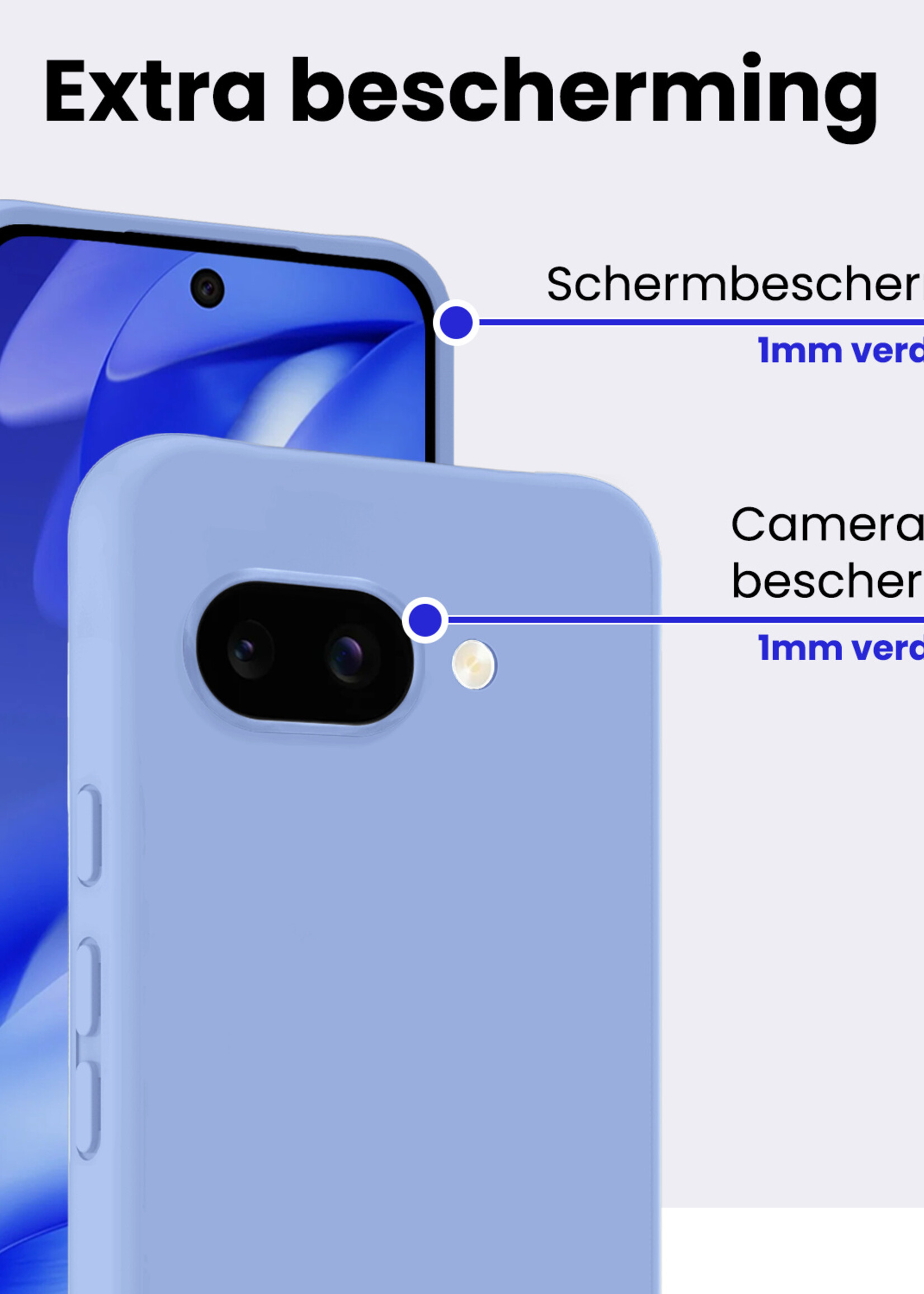 BTH BTH Google Pixel 9a Hoesje Siliconen Met 2x Screenprotector - Lichtblauw