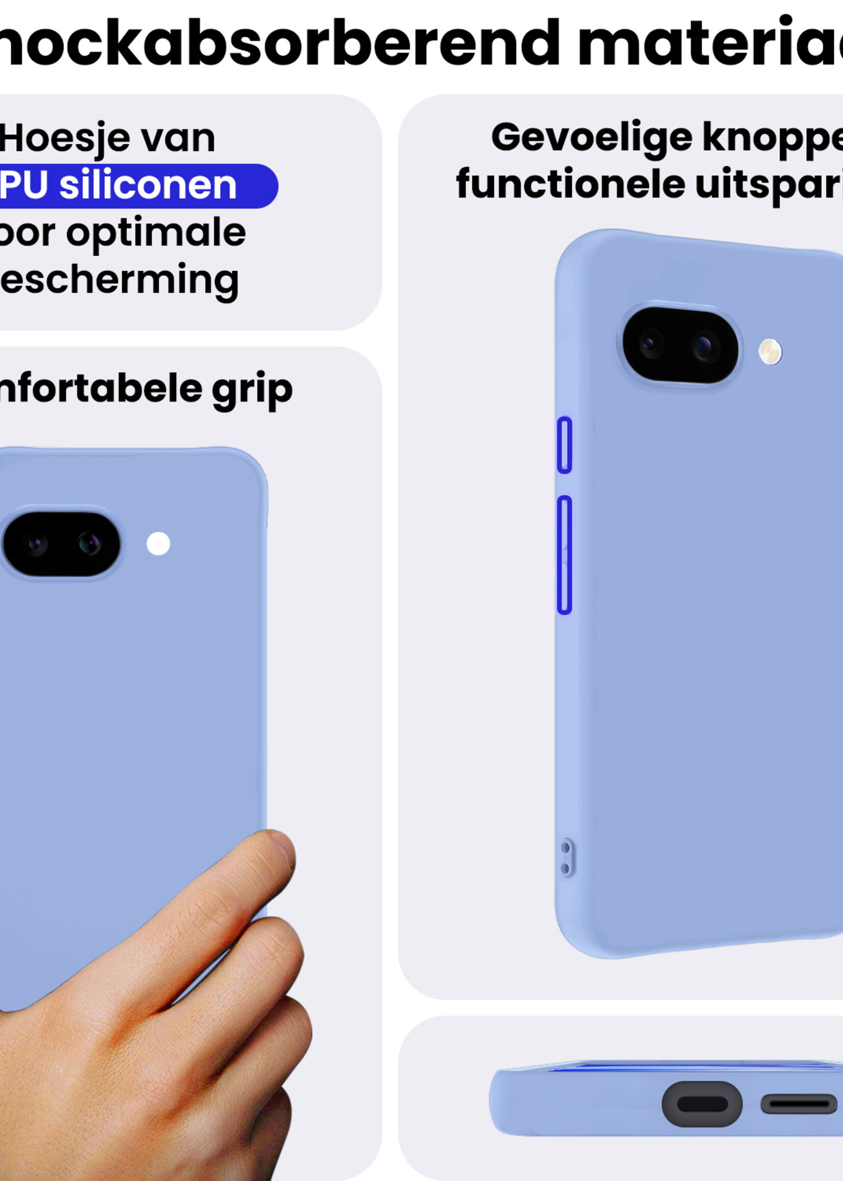 BTH BTH Google Pixel 9a Hoesje Siliconen Met 2x Screenprotector - Lichtblauw