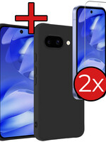 BTH BTH Google Pixel 9a Hoesje Siliconen Met 2x Screenprotector - Zwart
