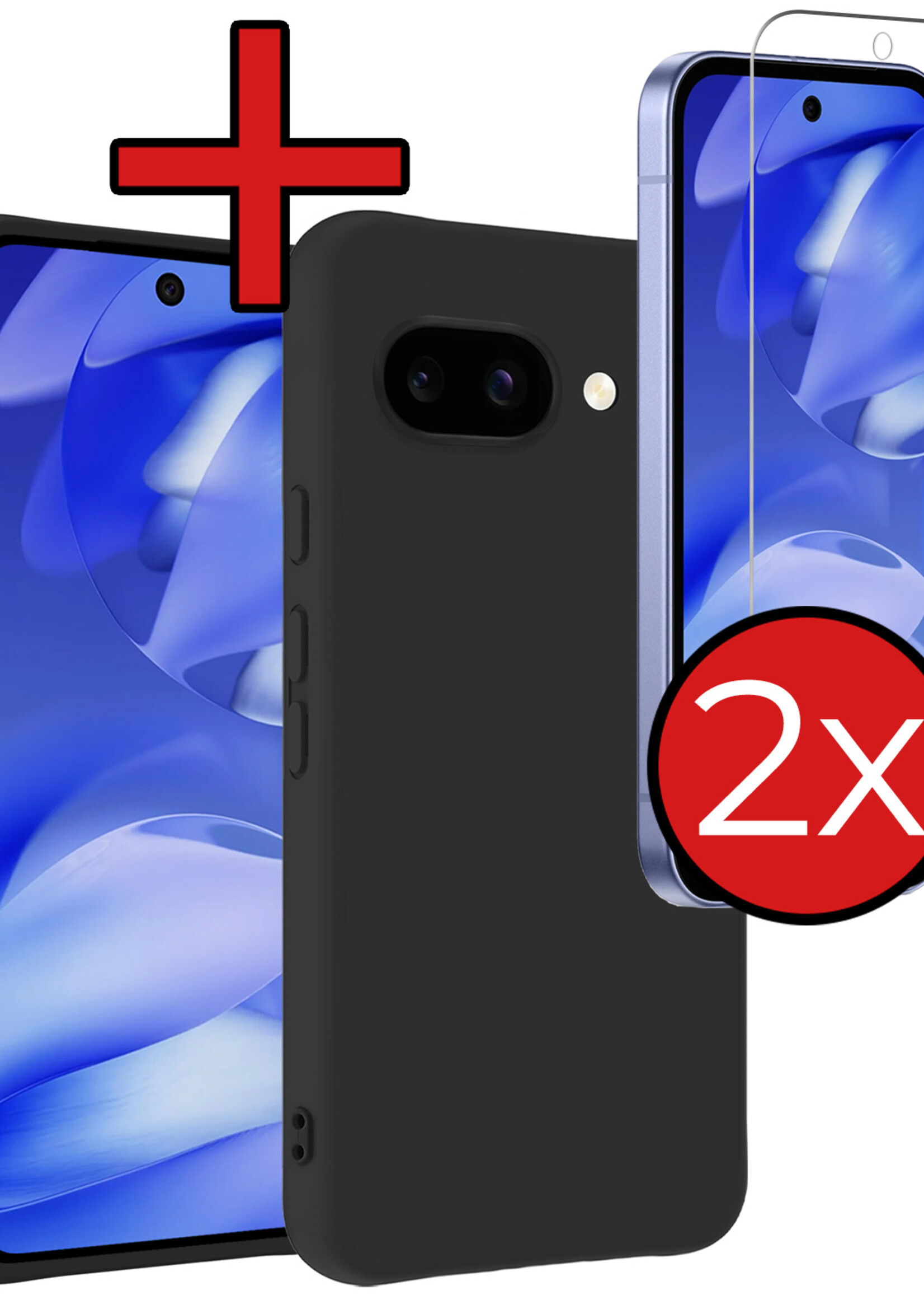 BTH BTH Google Pixel 9a Hoesje Siliconen Met 2x Screenprotector - Zwart