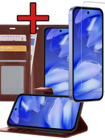 BTH BTH Google Pixel 9a Hoesje Bookcase Met Screenprotector - Bruin