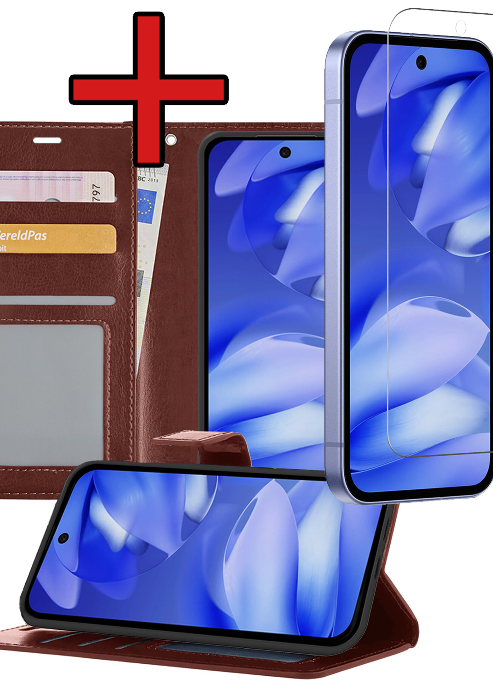 BTH BTH Google Pixel 9a Hoesje Bookcase Met Screenprotector - Bruin