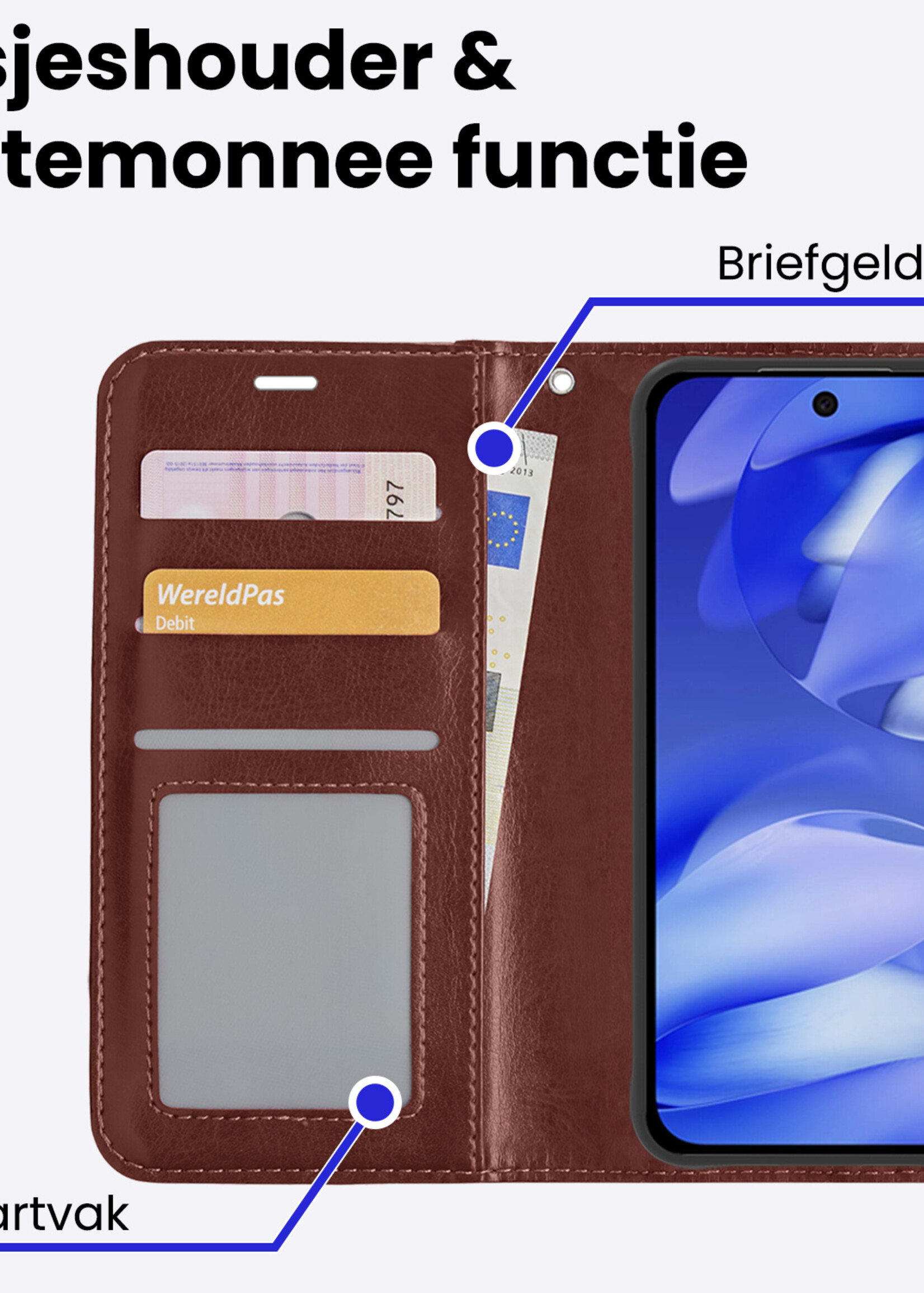 BTH BTH Google Pixel 9a Hoesje Bookcase Met Screenprotector - Bruin