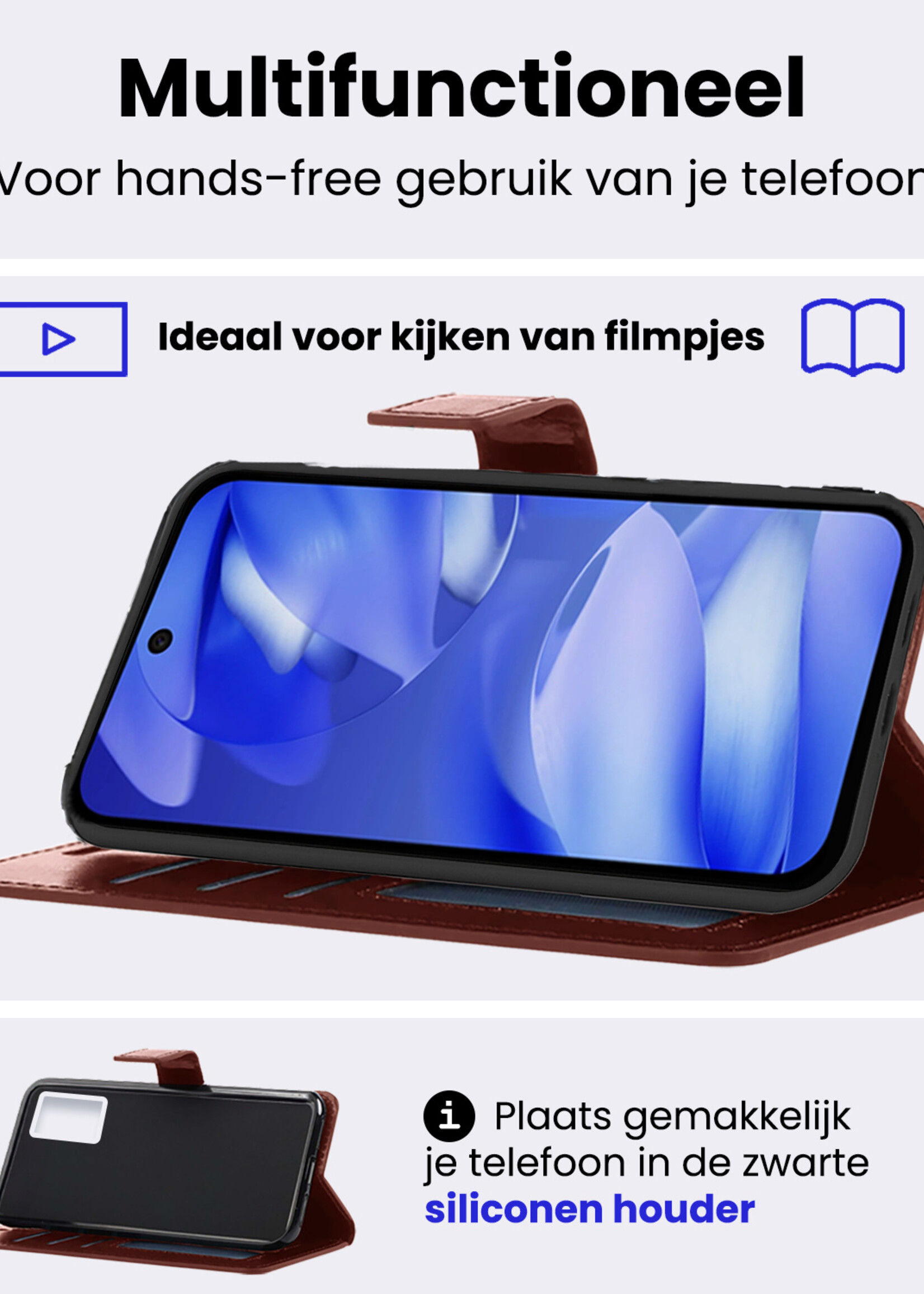BTH BTH Google Pixel 9a Hoesje Bookcase Met Screenprotector - Bruin