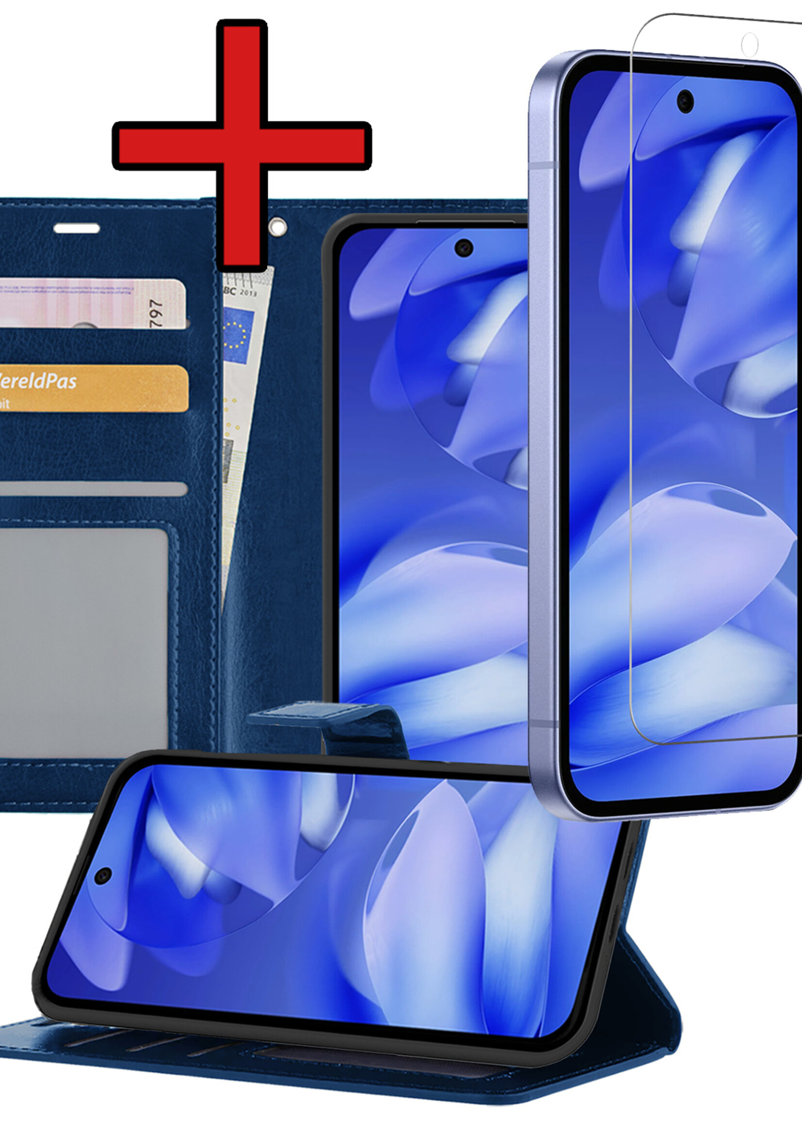 BTH BTH Google Pixel 9a Hoesje Bookcase Met Screenprotector - Donkerblauw
