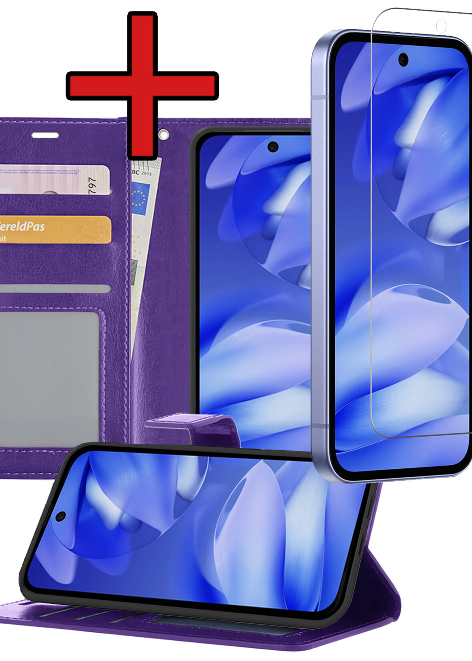 BTH BTH Google Pixel 9a Hoesje Bookcase Met Screenprotector - Paars