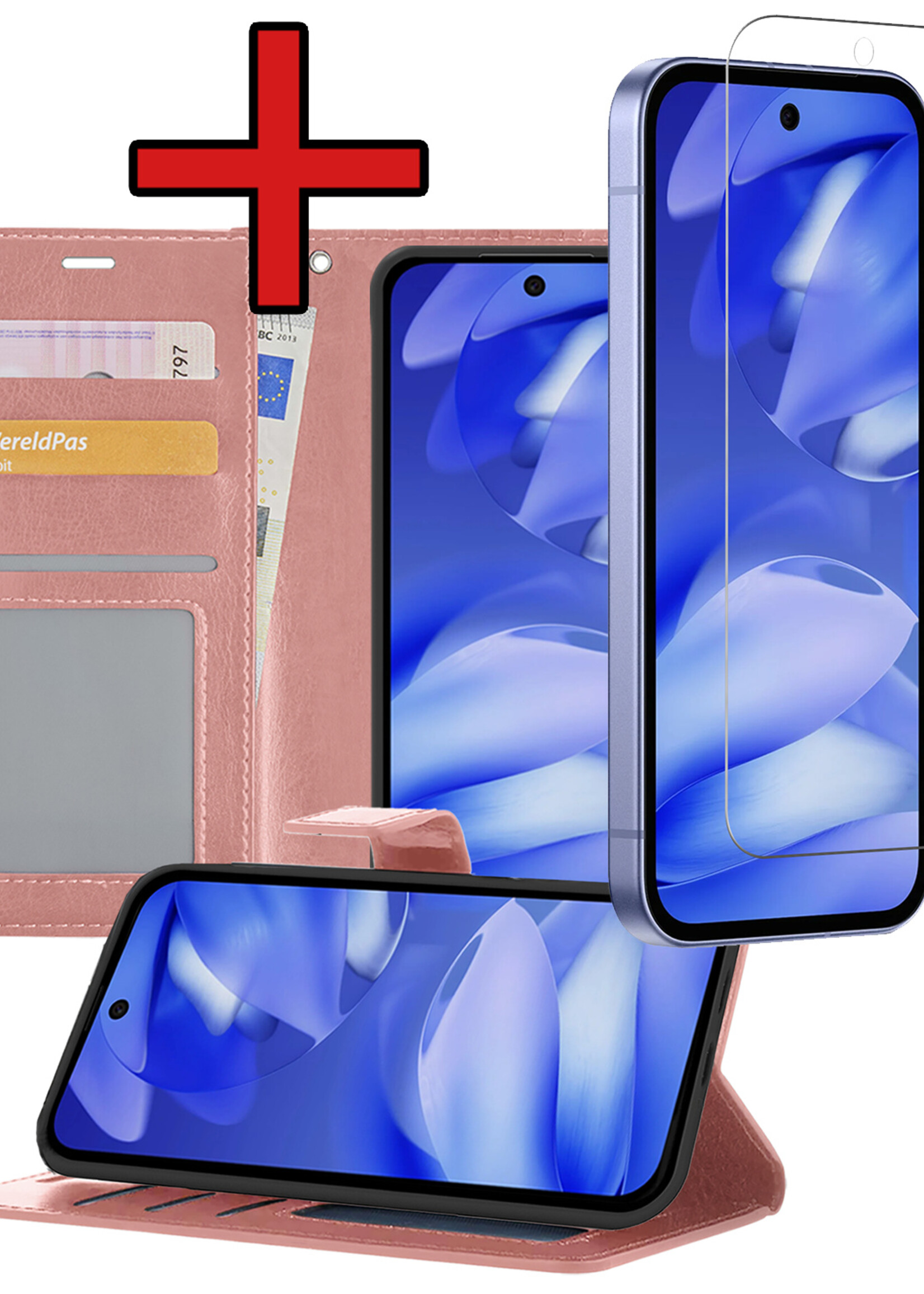 BTH BTH Google Pixel 9a Hoesje Bookcase Met Screenprotector - Rose Goud