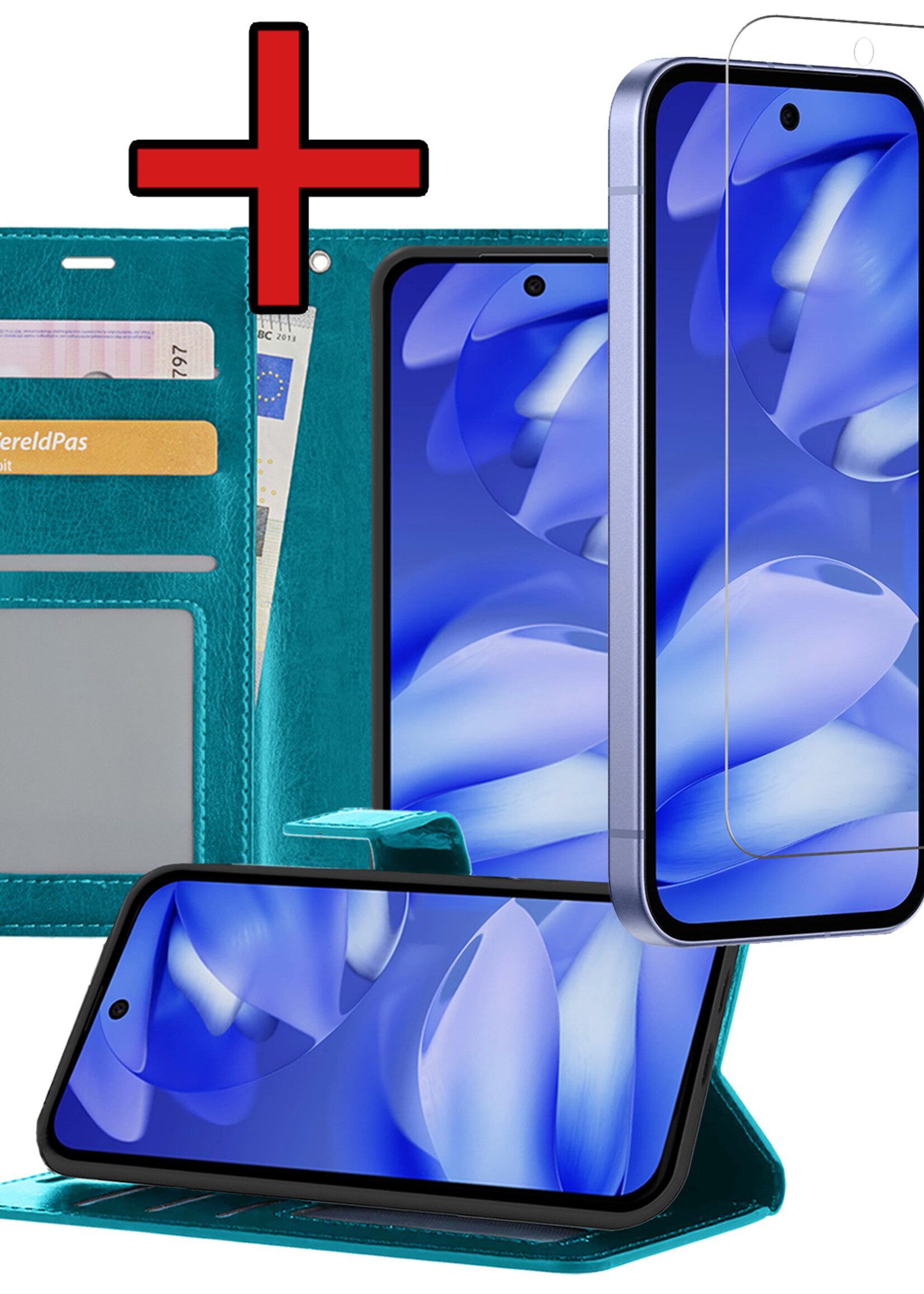 BTH BTH Google Pixel 9a Hoesje Bookcase Met Screenprotector - Turquoise