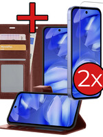 BTH BTH Google Pixel 9a Hoesje Bookcase Met 2x Screenprotector - Bruin