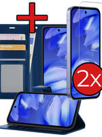BTH BTH Google Pixel 9a Hoesje Bookcase Met 2x Screenprotector - Donkerblauw
