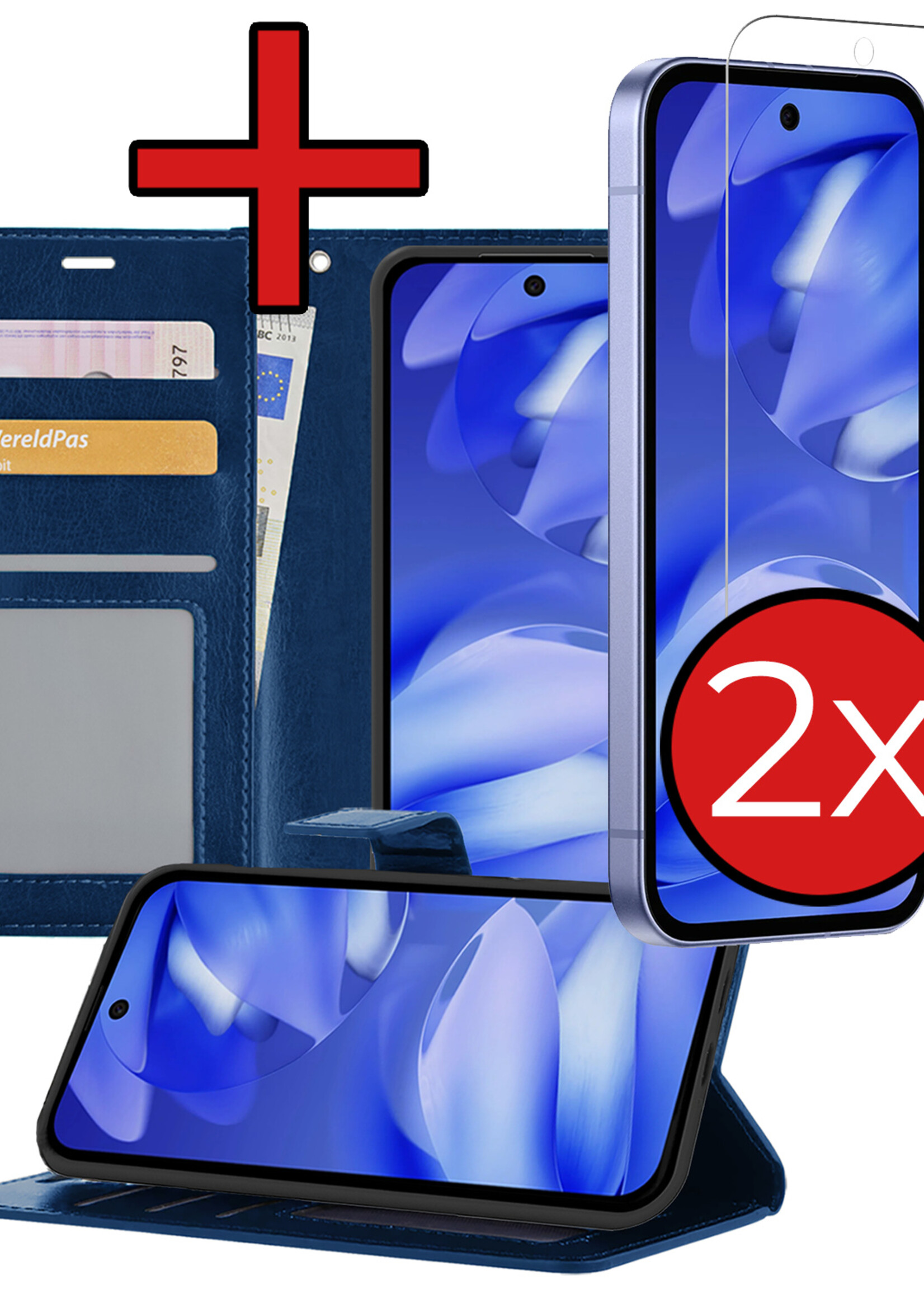 BTH BTH Google Pixel 9a Hoesje Bookcase Met 2x Screenprotector - Donkerblauw