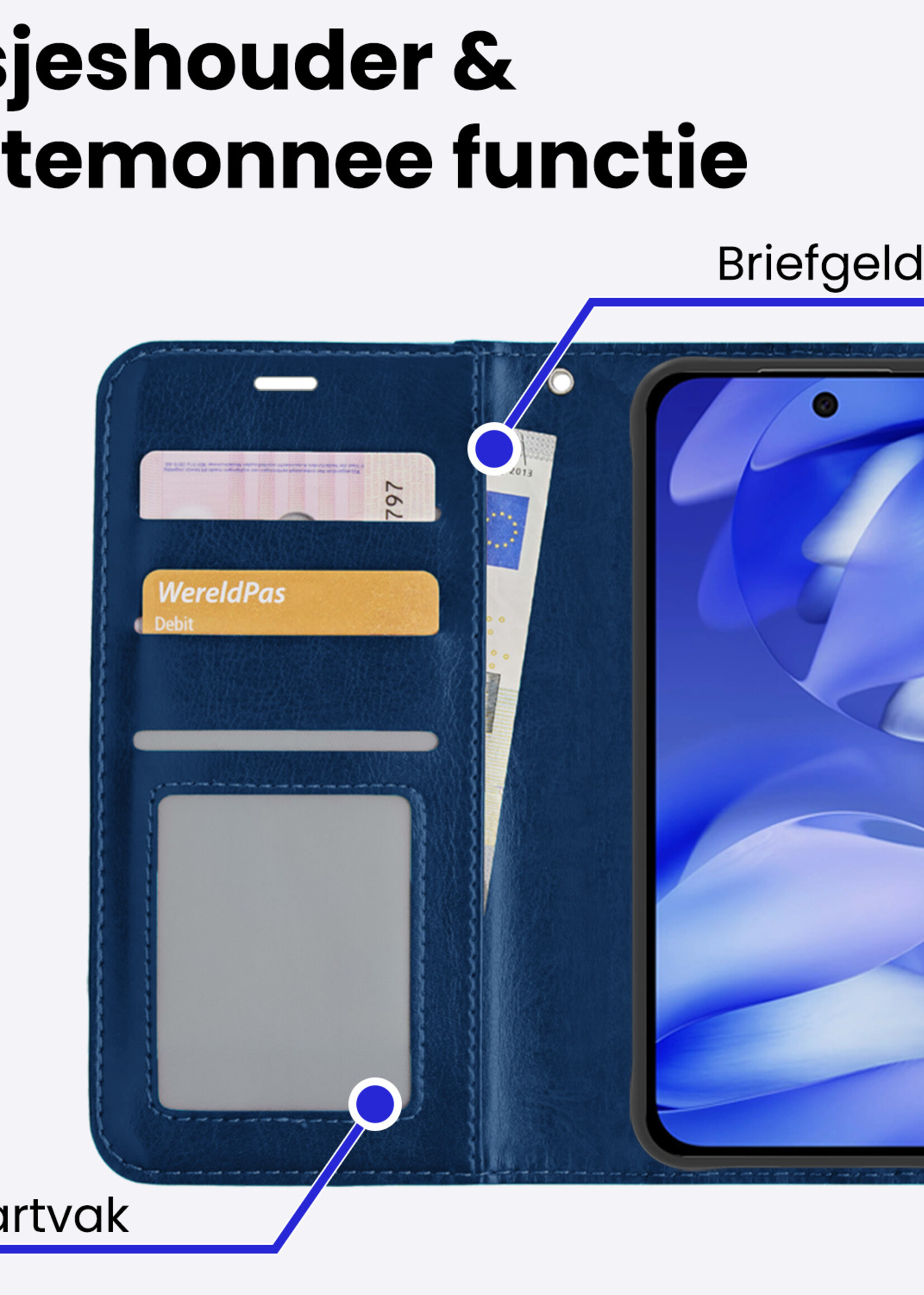 BTH BTH Google Pixel 9a Hoesje Bookcase Met 2x Screenprotector - Donkerblauw