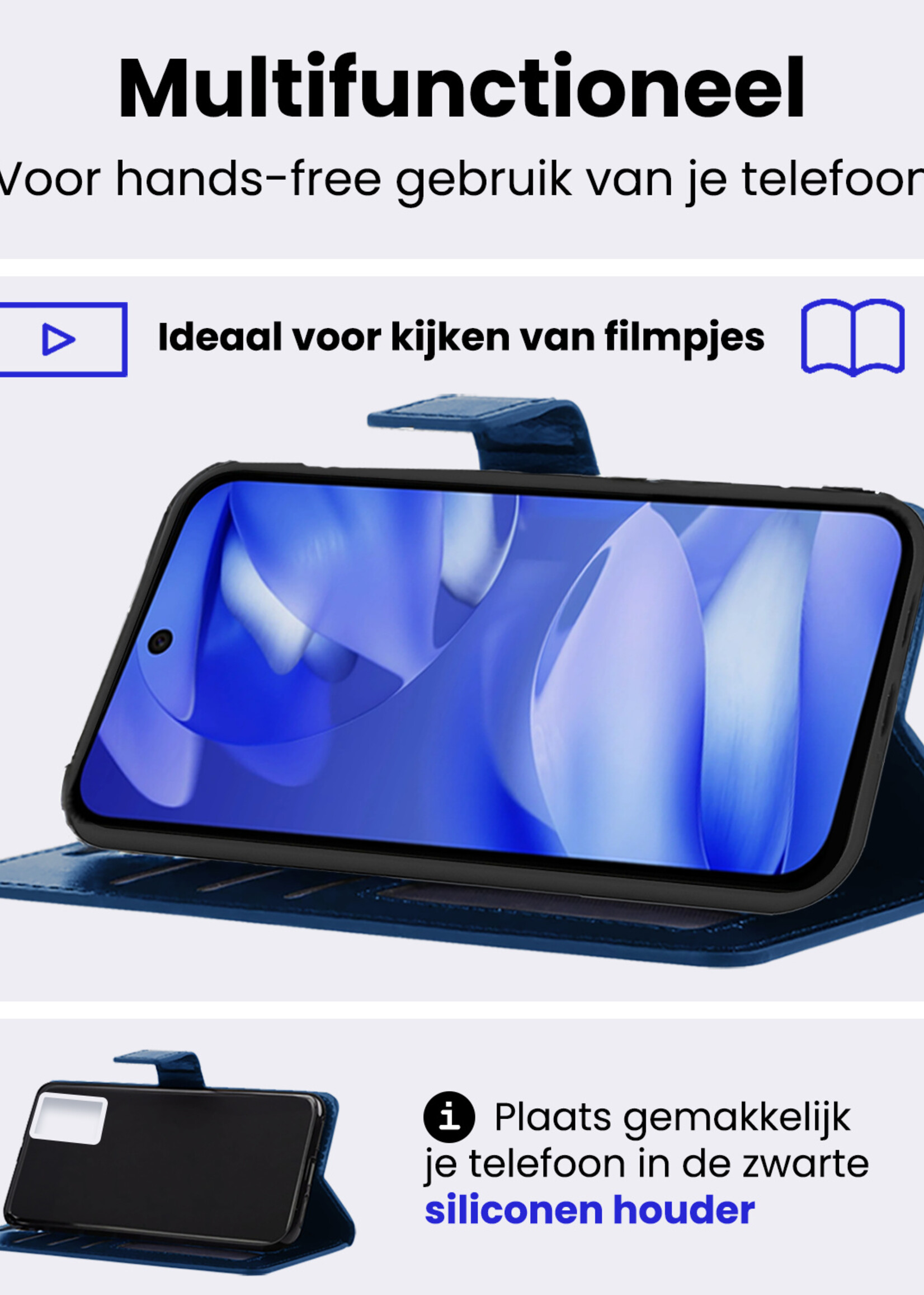 BTH BTH Google Pixel 9a Hoesje Bookcase Met 2x Screenprotector - Donkerblauw