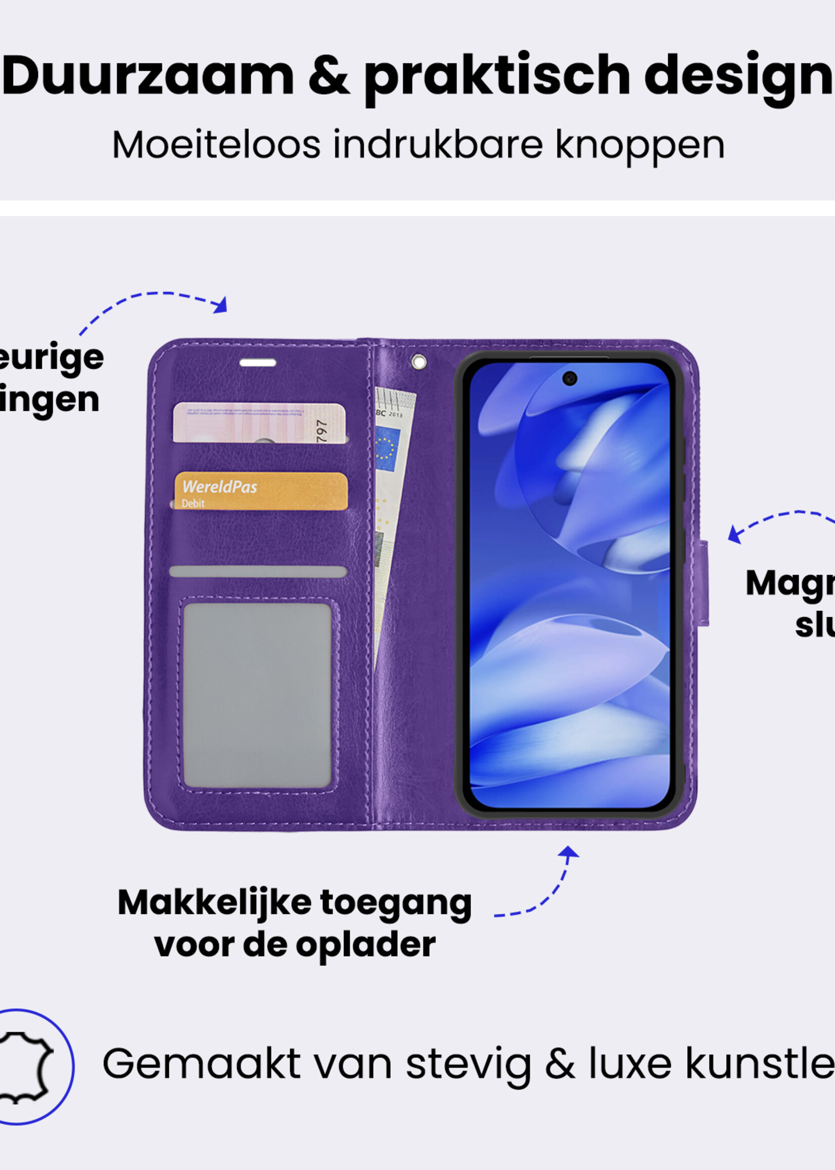 BTH BTH Google Pixel 9a Hoesje Bookcase Met 2x Screenprotector - Donkerblauw