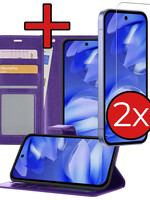 BTH BTH Google Pixel 9a Hoesje Bookcase Met 2x Screenprotector - Paars