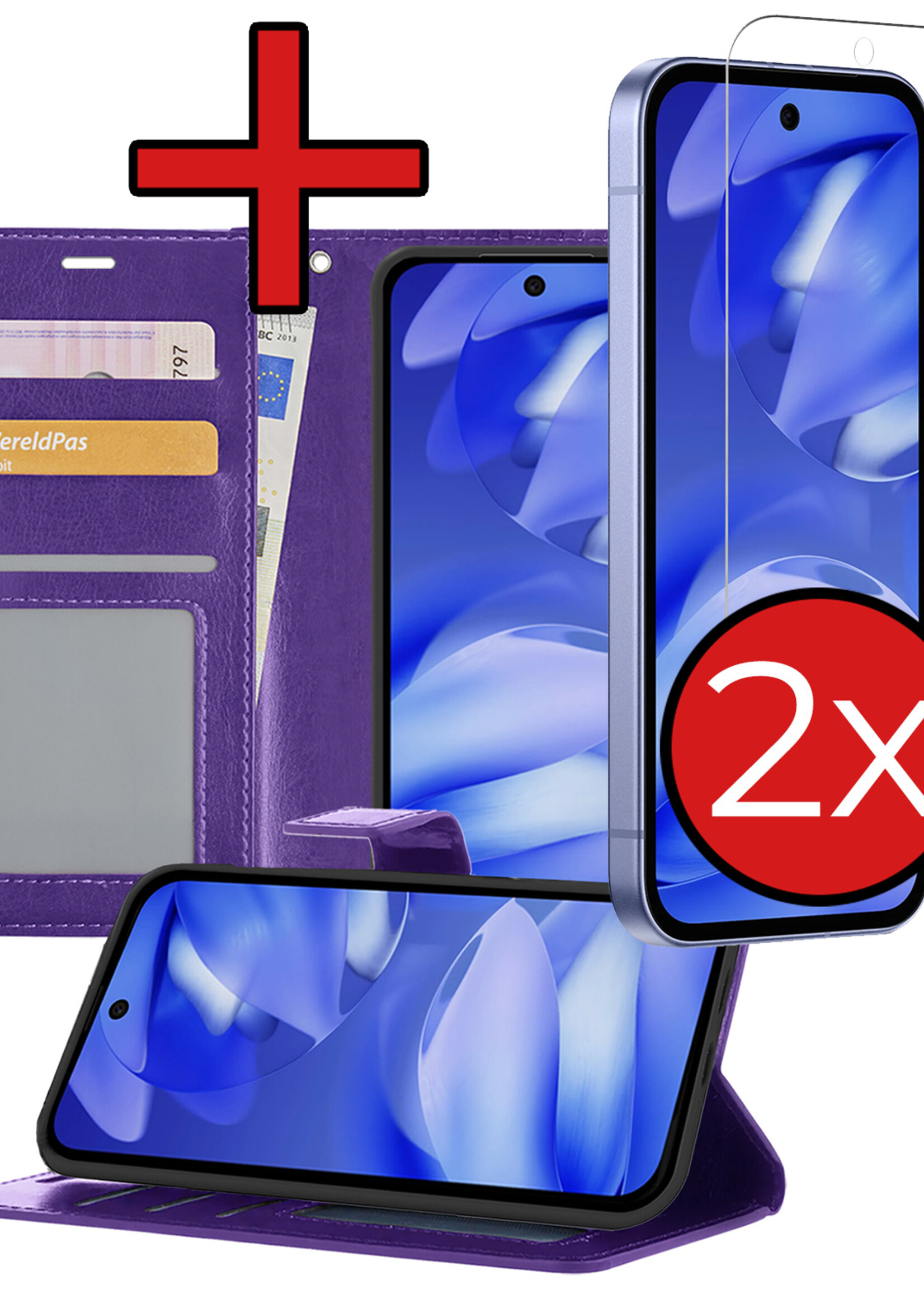 BTH BTH Google Pixel 9a Hoesje Bookcase Met 2x Screenprotector - Paars