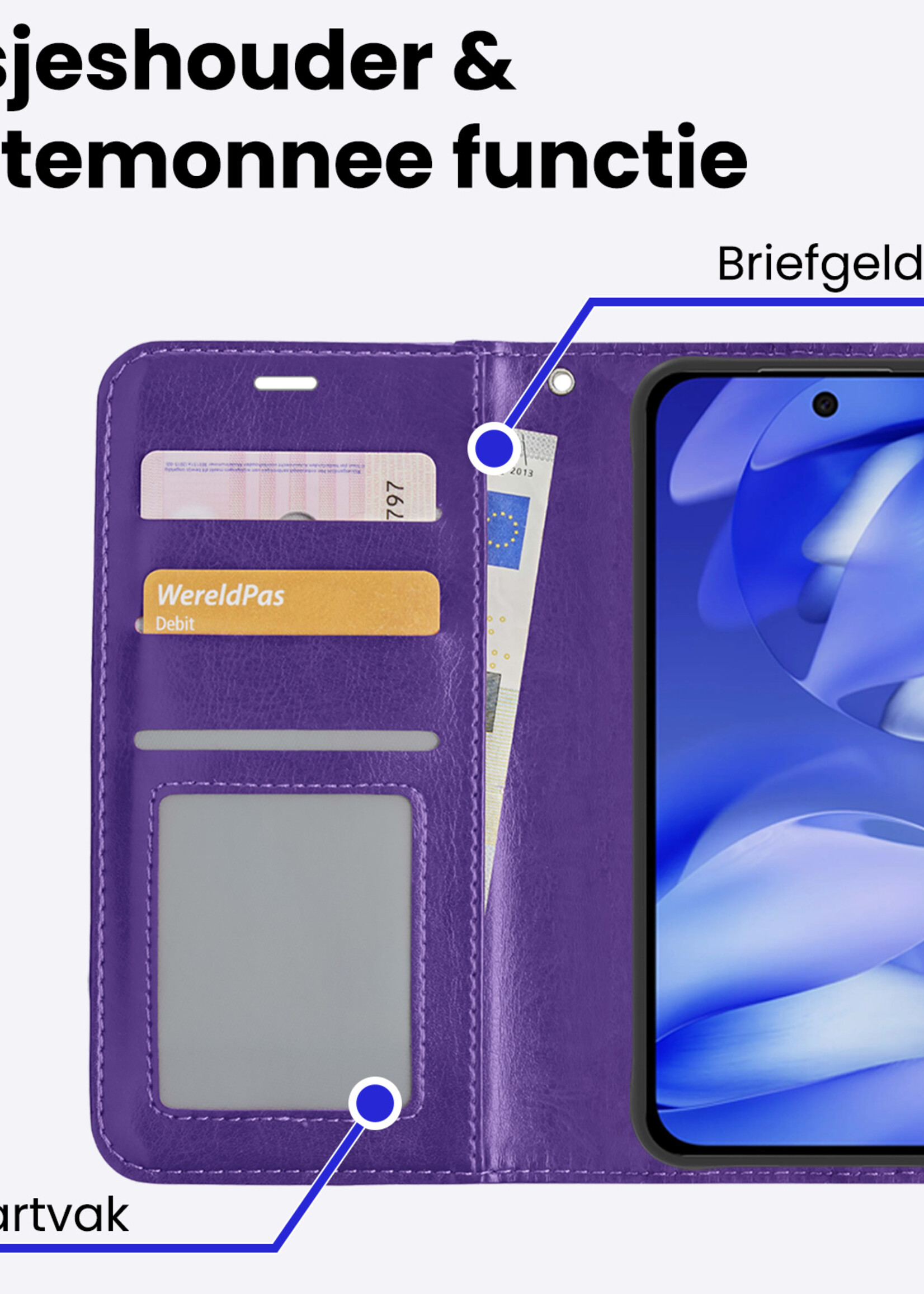 BTH BTH Google Pixel 9a Hoesje Bookcase Met 2x Screenprotector - Paars