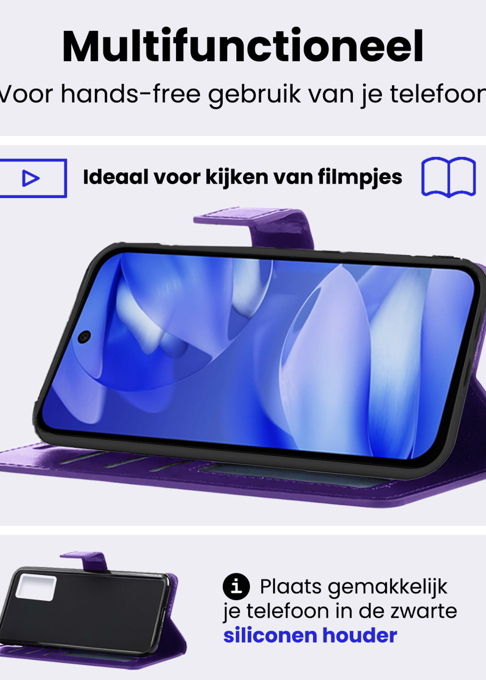 BTH BTH Google Pixel 9a Hoesje Bookcase Met 2x Screenprotector - Paars