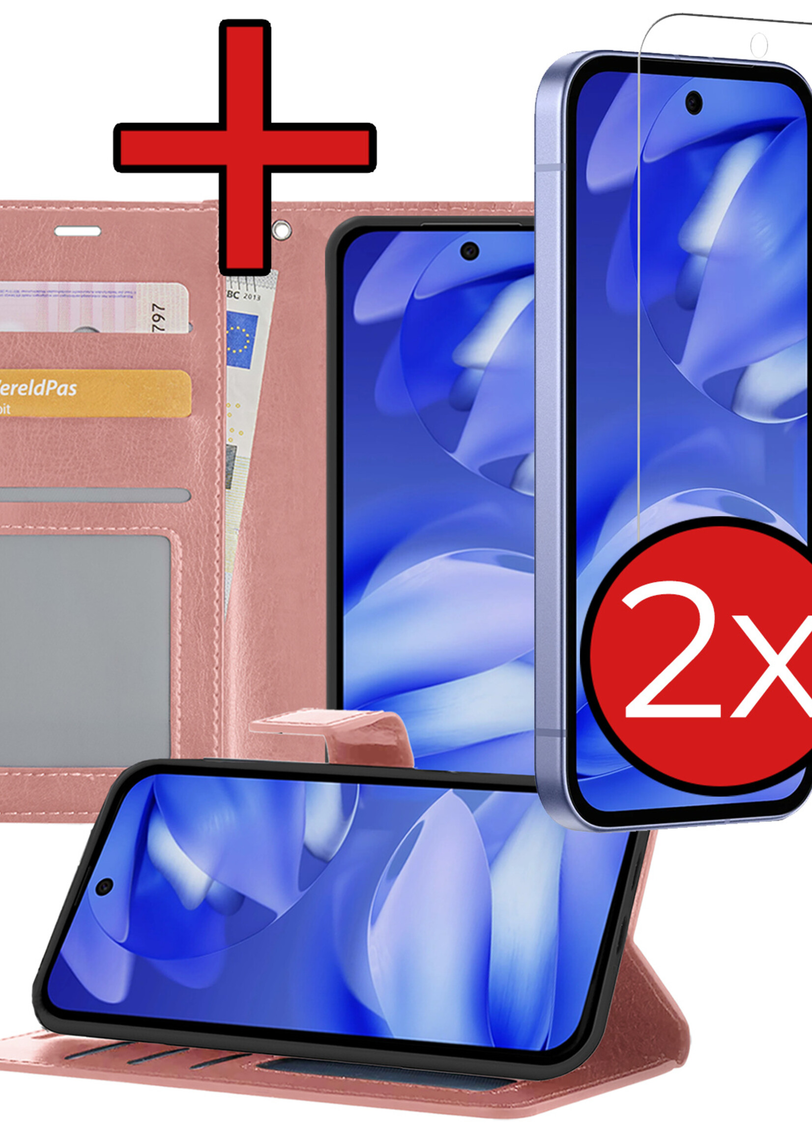 BTH BTH Google Pixel 9a Hoesje Bookcase Met 2x Screenprotector - Rose Goud
