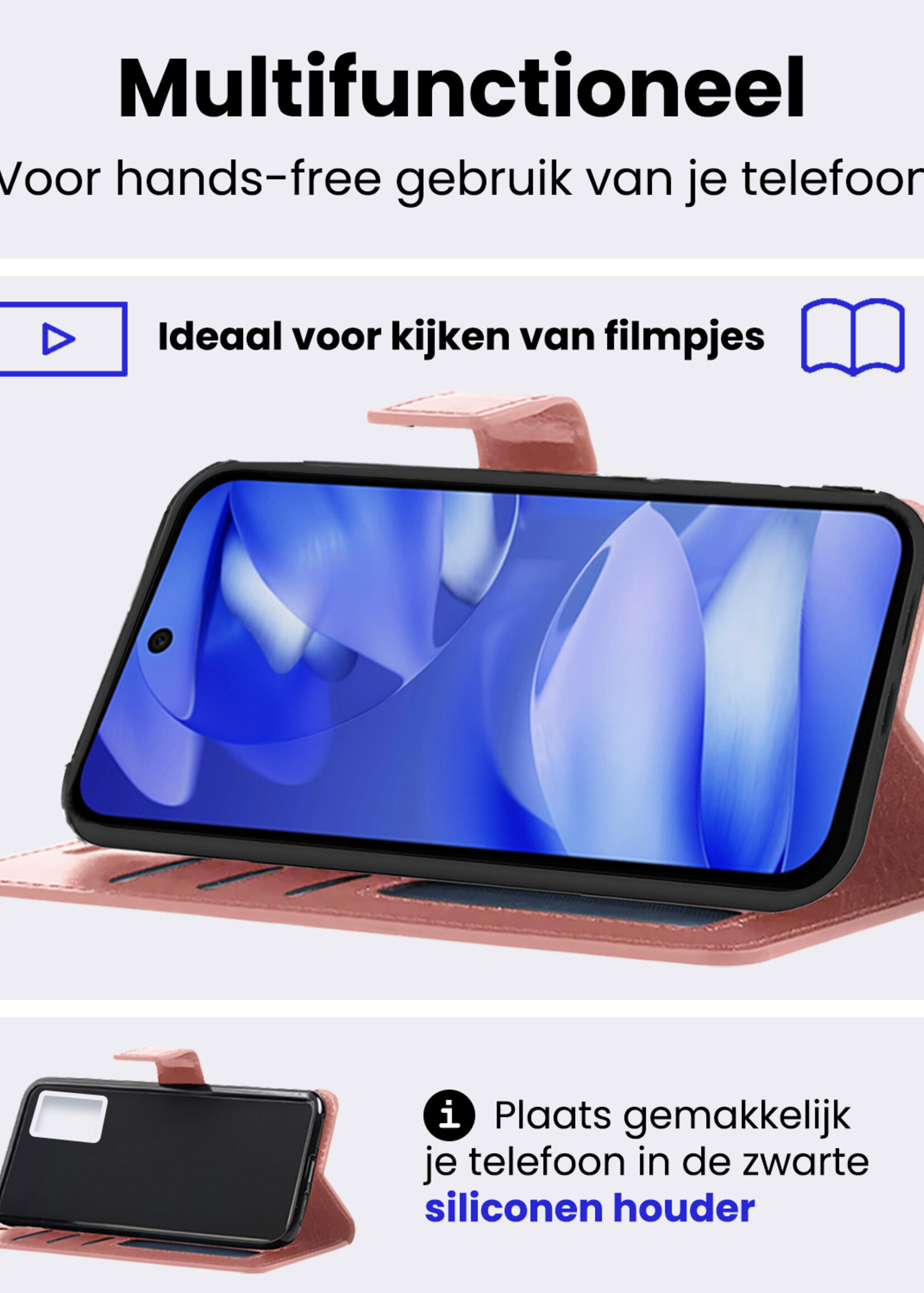 BTH BTH Google Pixel 9a Hoesje Bookcase Met 2x Screenprotector - Rose Goud