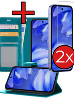 BTH BTH Google Pixel 9a Hoesje Bookcase Met 2x Screenprotector - Turquoise